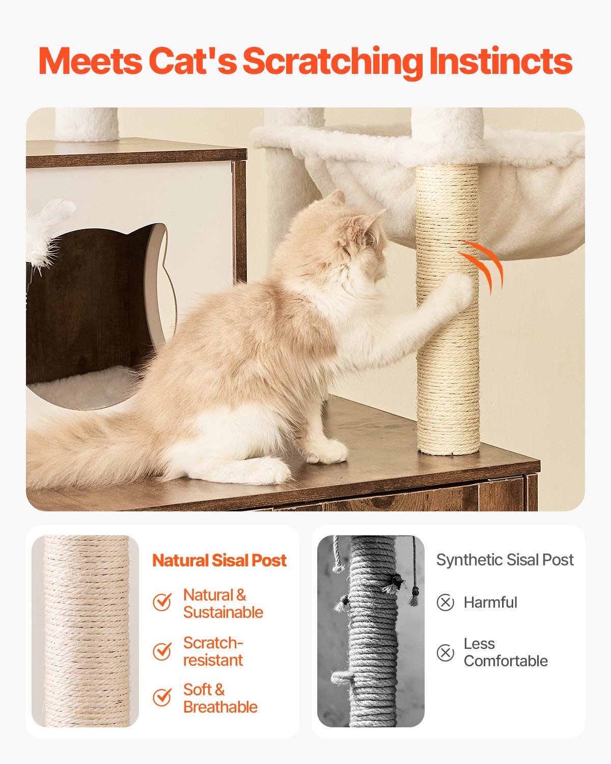 Spacious 55.12" Cat Tree with Litter Box Enclosure, Multi-Level Condo, Scratching Posts, Hammock, Perches, for Indoor Cats & Kittens