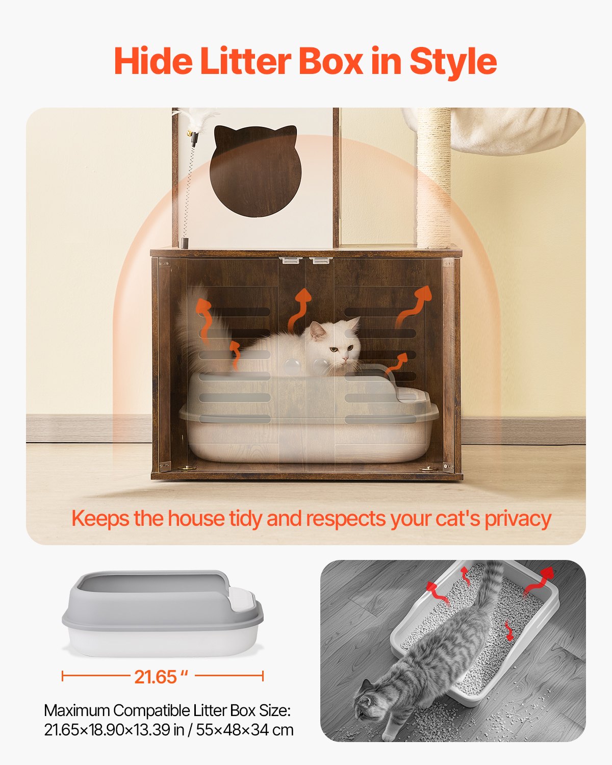 Spacious 55.12" Cat Tree with Litter Box Enclosure, Multi-Level Condo, Scratching Posts, Hammock, Perches, for Indoor Cats & Kittens