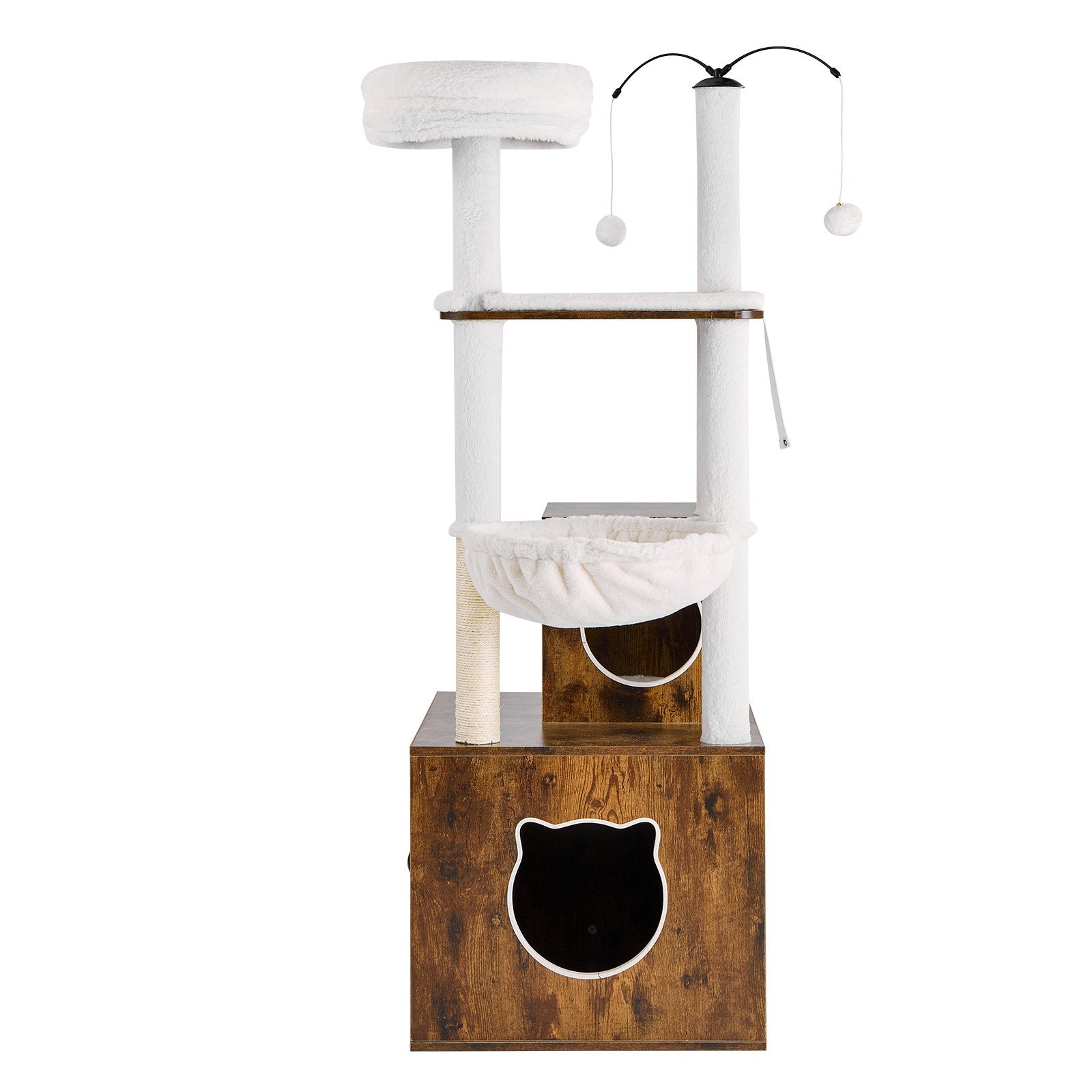 Spacious 55.12" Cat Tree with Litter Box Enclosure, Multi-Level Condo, Scratching Posts, Hammock, Perches, for Indoor Cats & Kittens