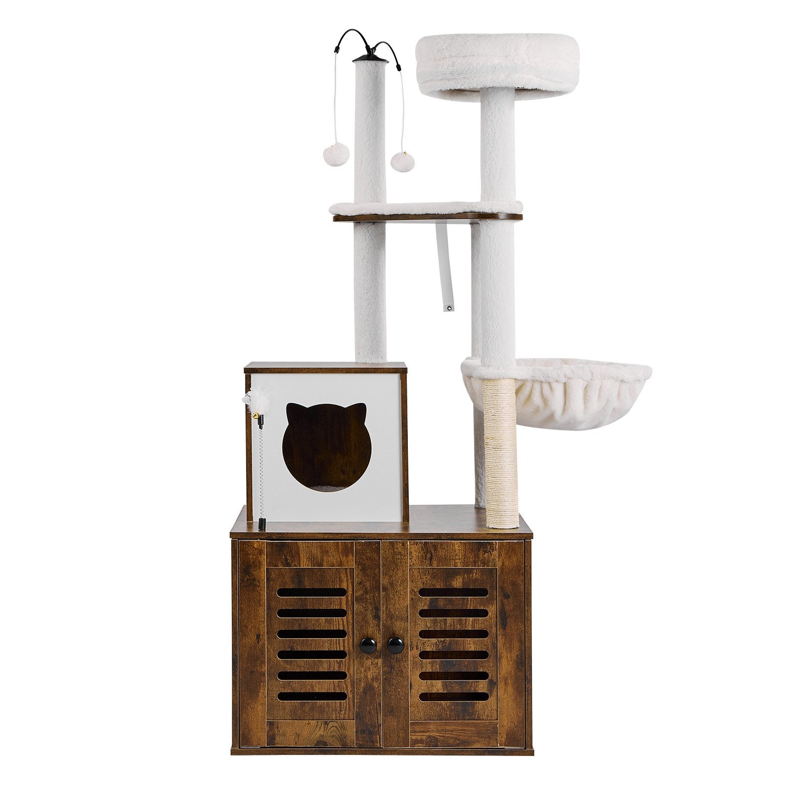 Spacious 55.12" Cat Tree with Litter Box Enclosure, Multi-Level Condo, Scratching Posts, Hammock, Perches, for Indoor Cats & Kittens