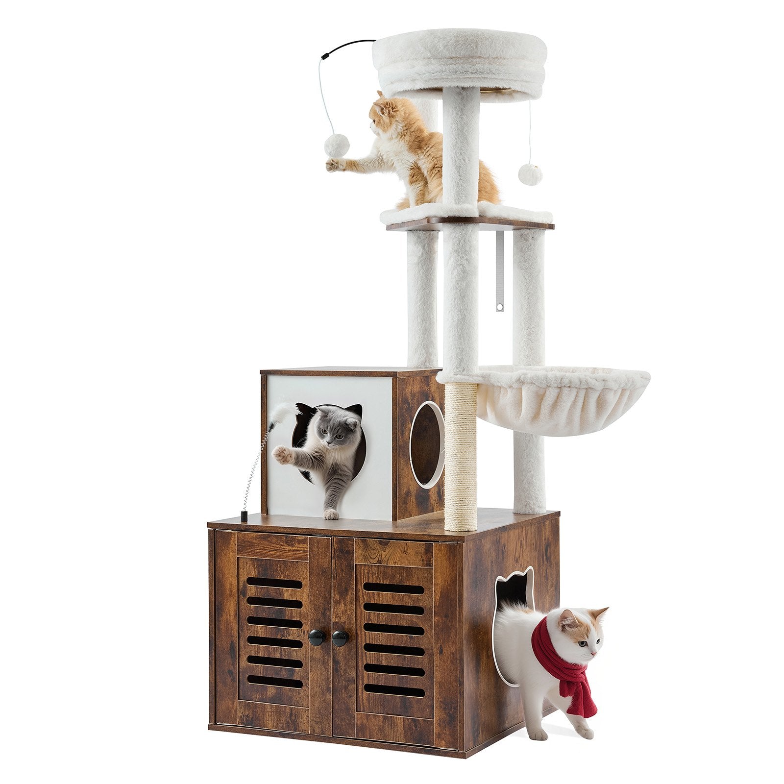 Spacious 55.12" Cat Tree with Litter Box Enclosure, Multi-Level Condo, Scratching Posts, Hammock, Perches, for Indoor Cats & Kittens