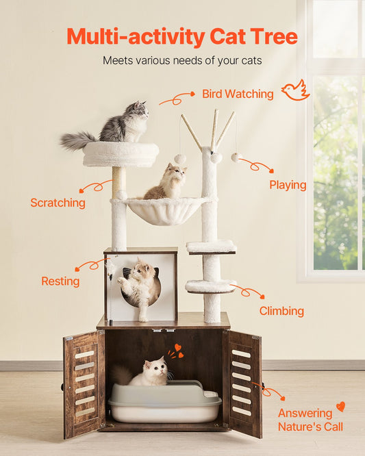 Spacious 54" Cat Tree Tower with Litter Box, Multi-Level Condo, Scratch Posts, Hammock & Perches for Indoor Cats and Big Kittens