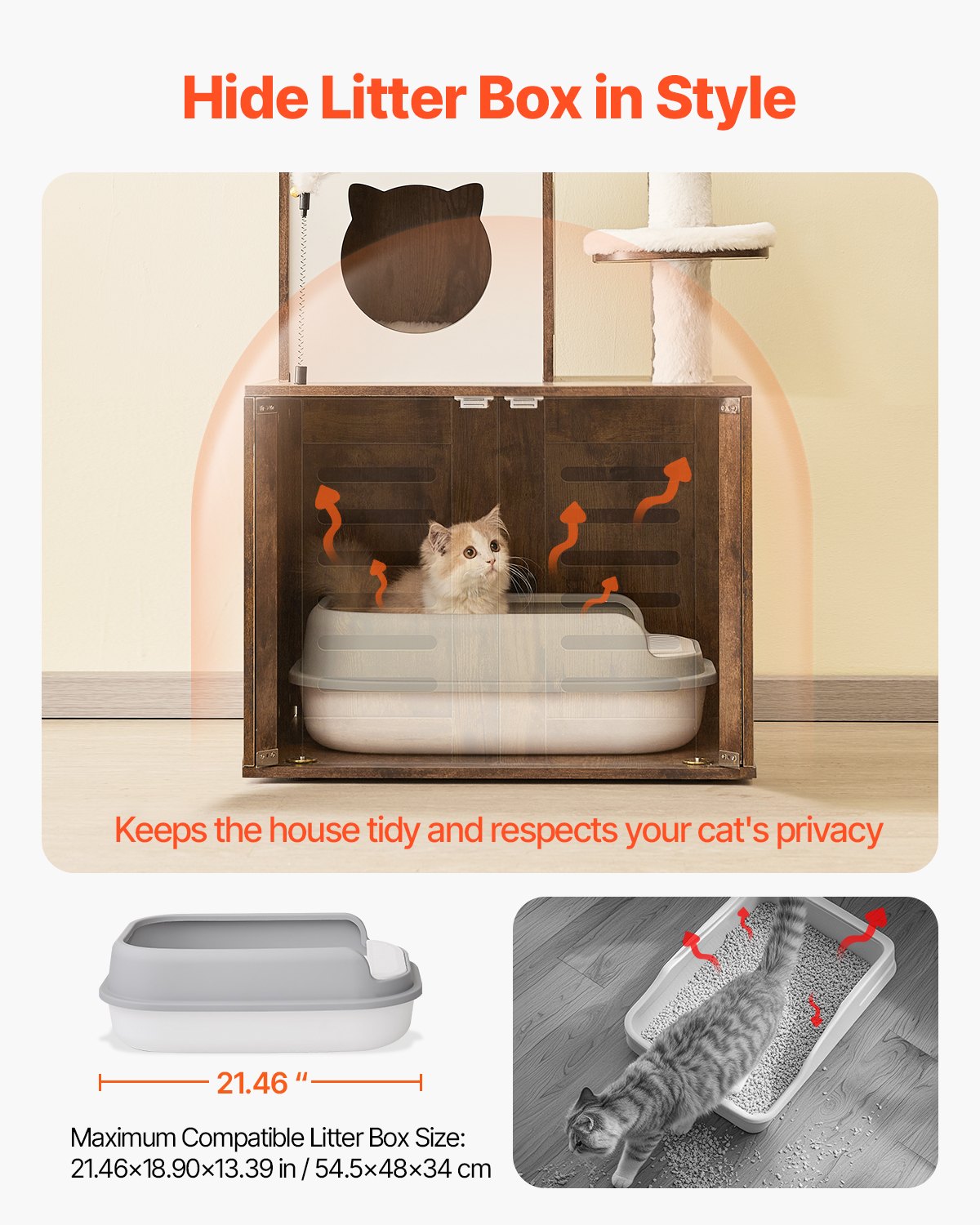 Spacious 54" Cat Tree Tower with Litter Box, Multi-Level Condo, Scratch Posts, Hammock & Perches for Indoor Cats and Big Kittens