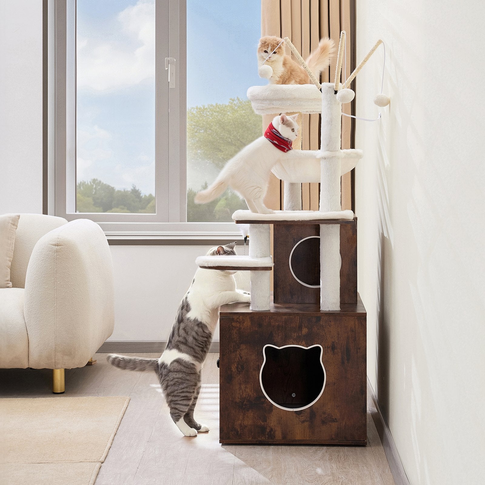 Spacious 54" Cat Tree Tower with Litter Box, Multi-Level Condo, Scratch Posts, Hammock & Perches for Indoor Cats and Big Kittens