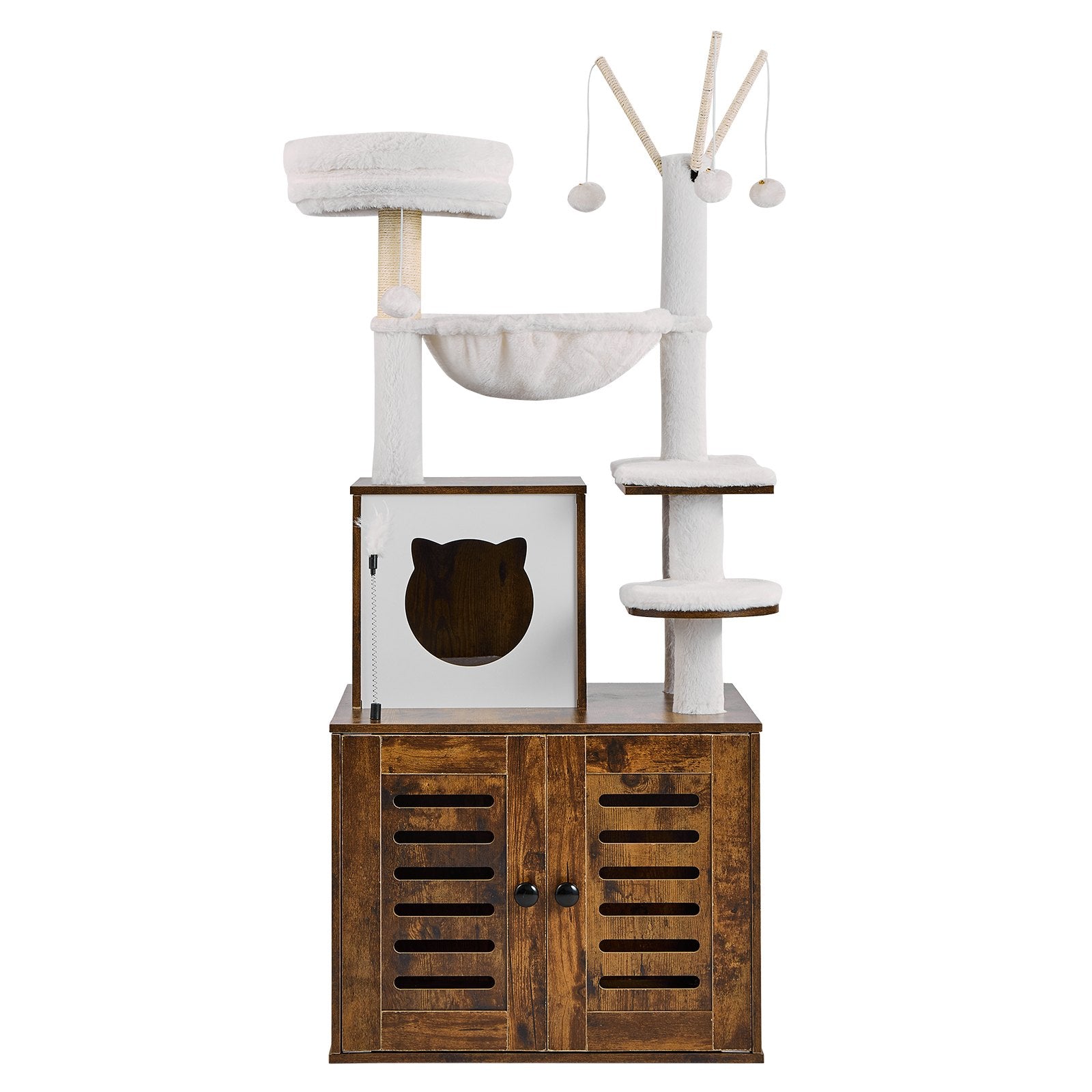 Spacious 54" Cat Tree Tower with Litter Box, Multi-Level Condo, Scratch Posts, Hammock & Perches for Indoor Cats and Big Kittens