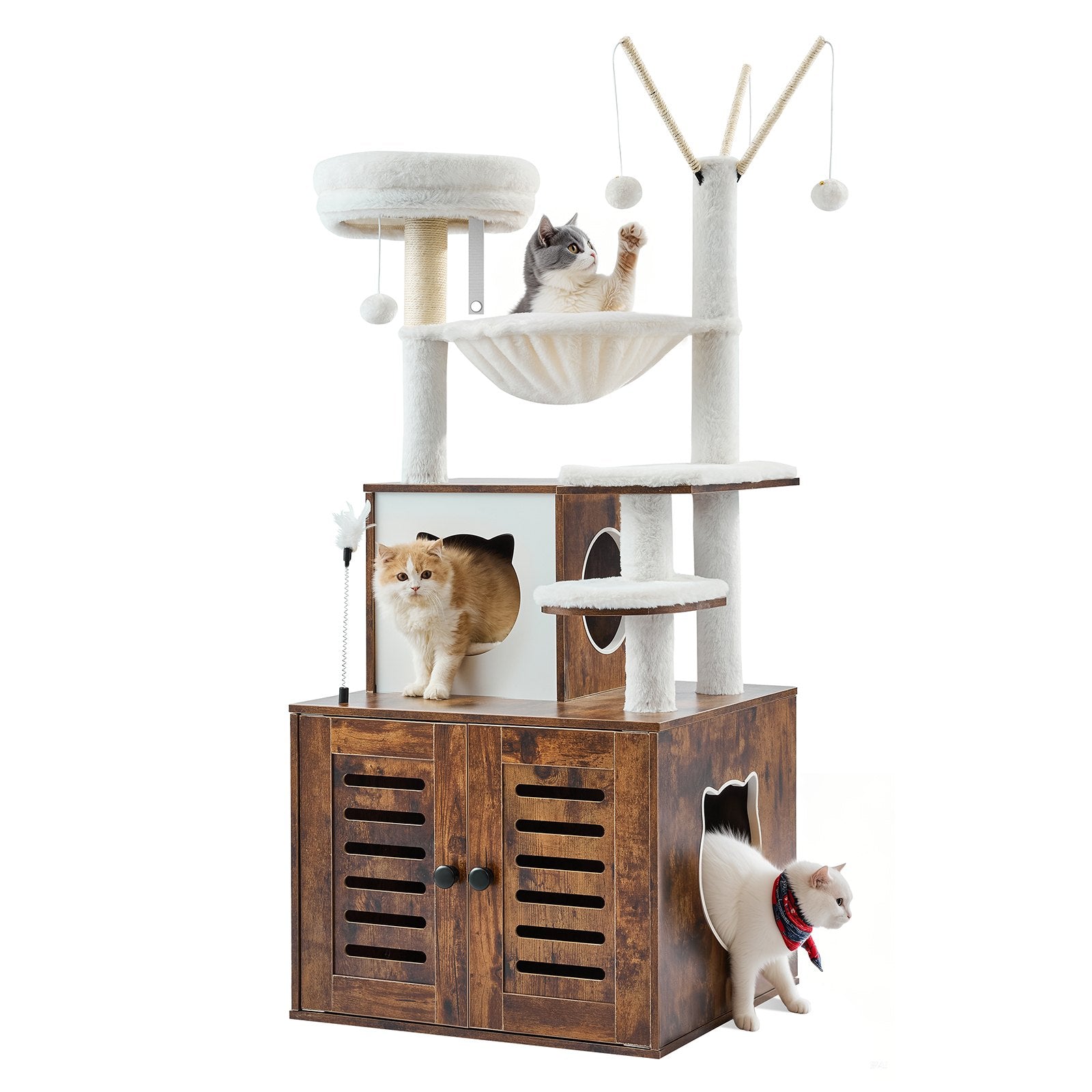 Spacious 54" Cat Tree Tower with Litter Box, Multi-Level Condo, Scratch Posts, Hammock & Perches for Indoor Cats and Big Kittens