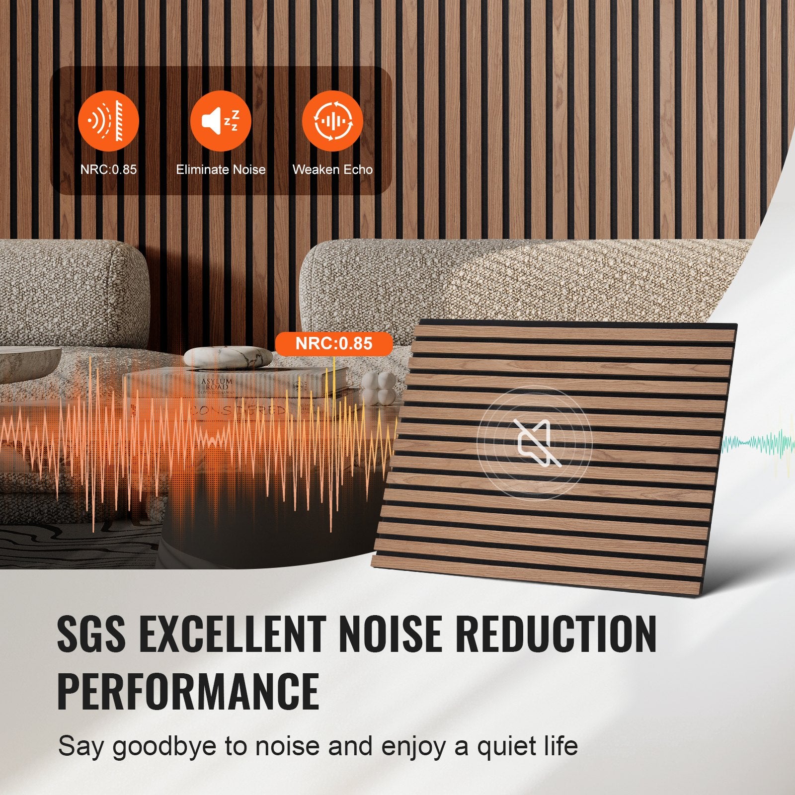 Walnut MDF Wood Slat Acoustic Panels, 23.6x47.2", Stylish Modern Wall Decor for Noise Reduction, Faux Wood Accent Boards, 4 Pcs