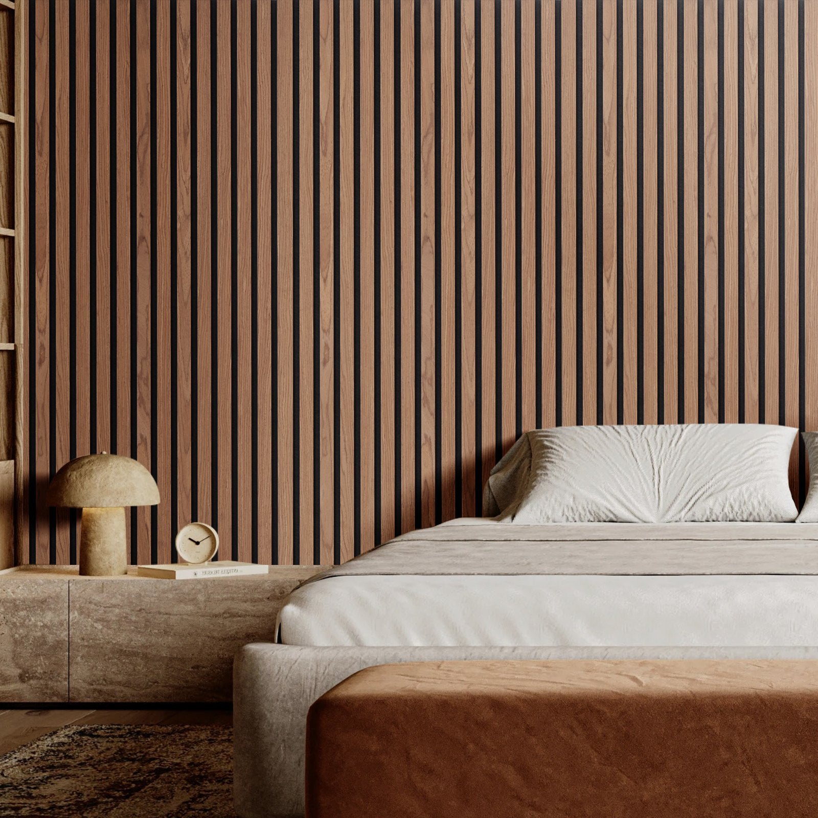 Walnut MDF Wood Slat Acoustic Panels, 23.6x47.2", Stylish Modern Wall Decor for Noise Reduction, Faux Wood Accent Boards, 4 Pcs