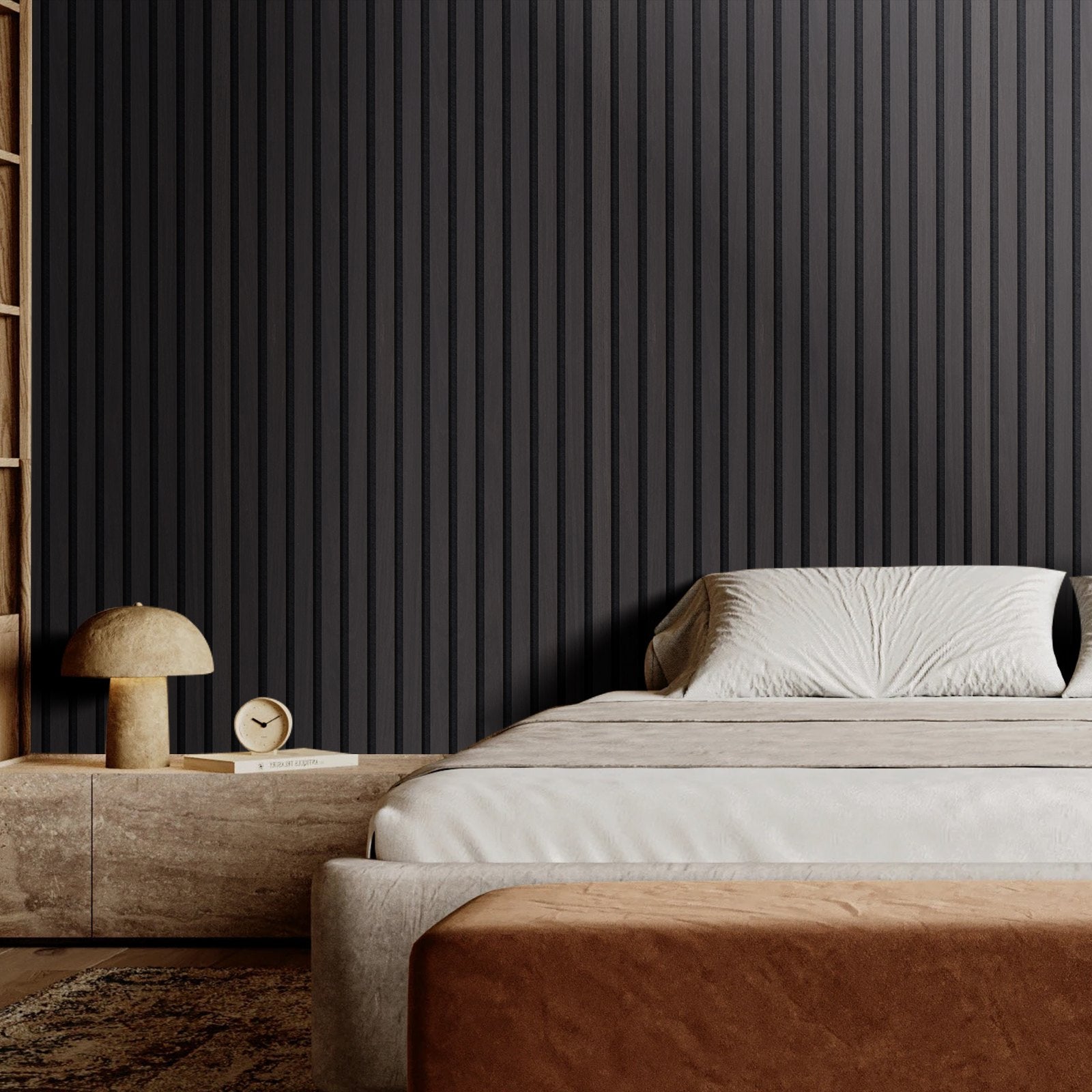Elegant Black Oak Acoustic Wall Panels - Modern MDF Wood Slats for Noise Reduction, Stylish Interior Decor, Easy Installation, 7.9x94.5 inches