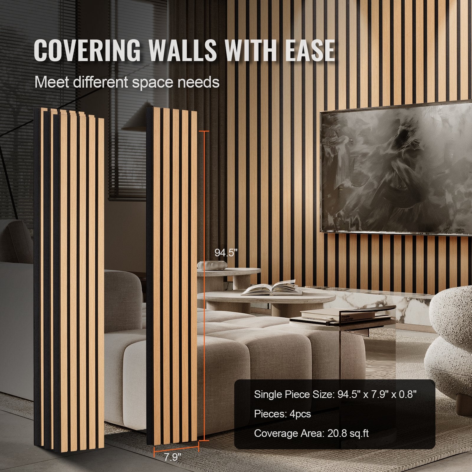 Elegant Light Oak Wood Slat Acoustic Panels, 7.9 x 94.5 inch - Modern MDF Wall Decor for Noise Reduction and Stylish Interior Design