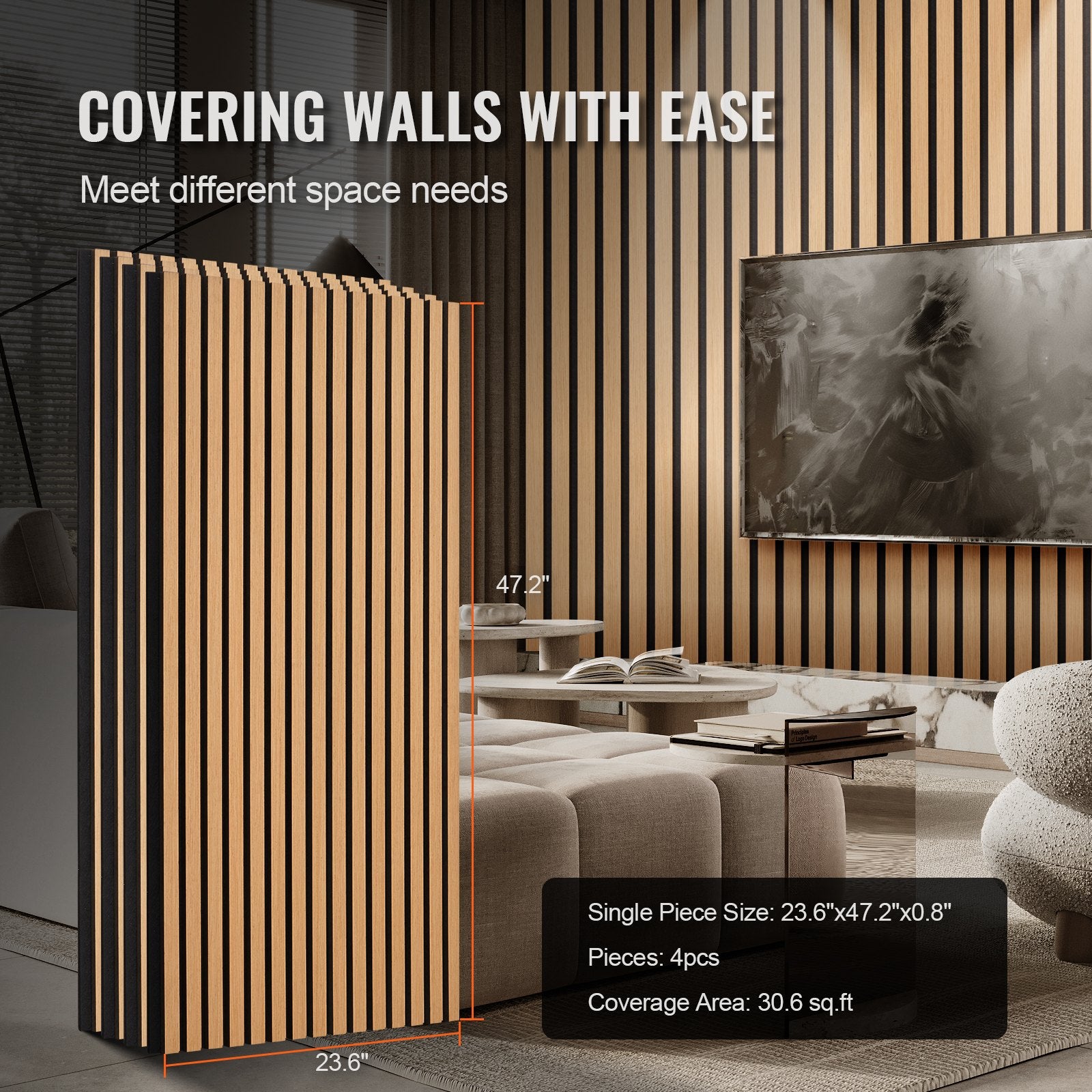 Modern Light Oak Wood Slat Acoustic Panels, 23.6"x47.2" MDF Wall Decor - Noise Reduction, Easy Install, Faux Panels for Stylish Interiors