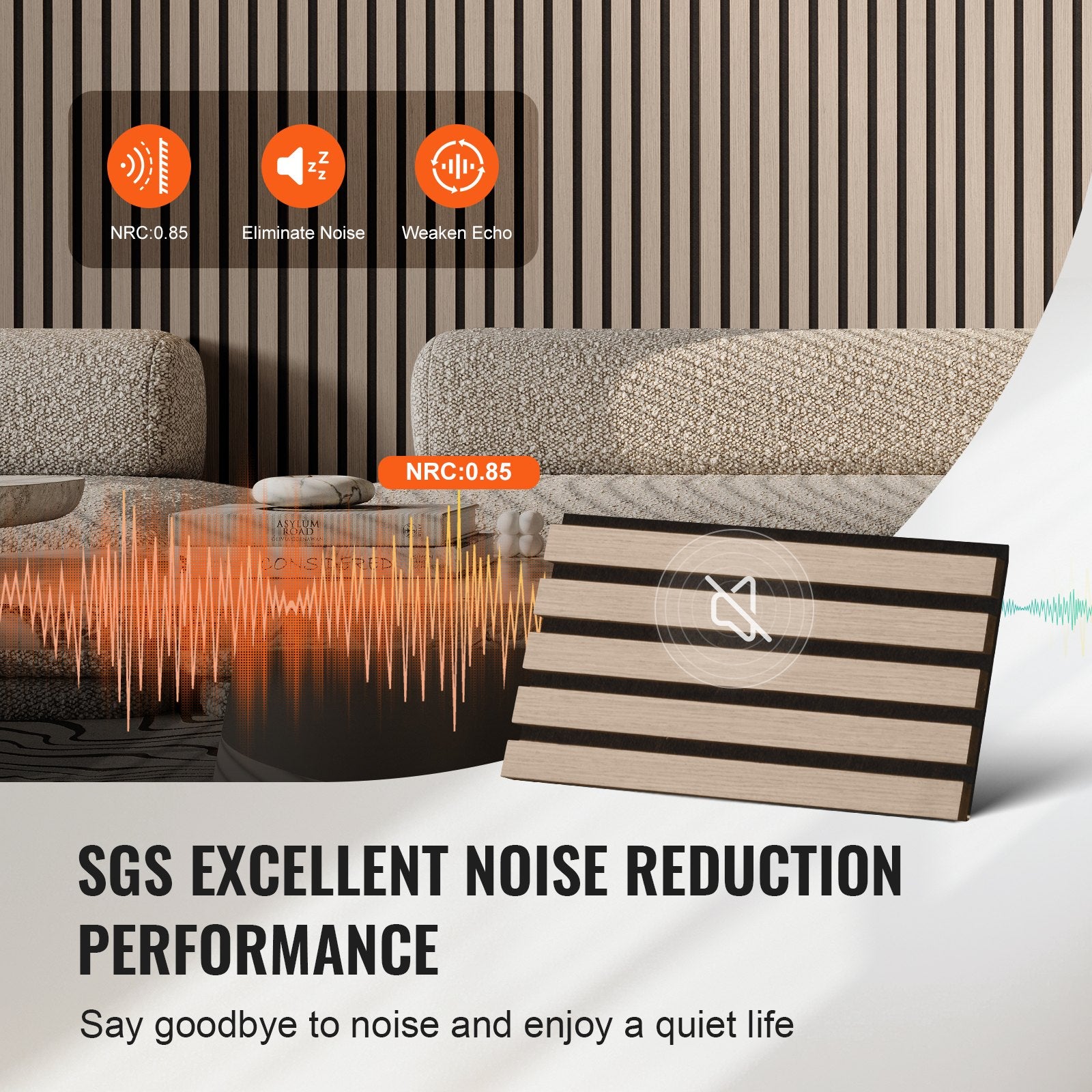 Silver Wood Acoustic Wall Panels - Modern MDF Faux Wood Slat Boards for Noise Reduction, Stylish Interior Decor, 7.9" x 94.5"