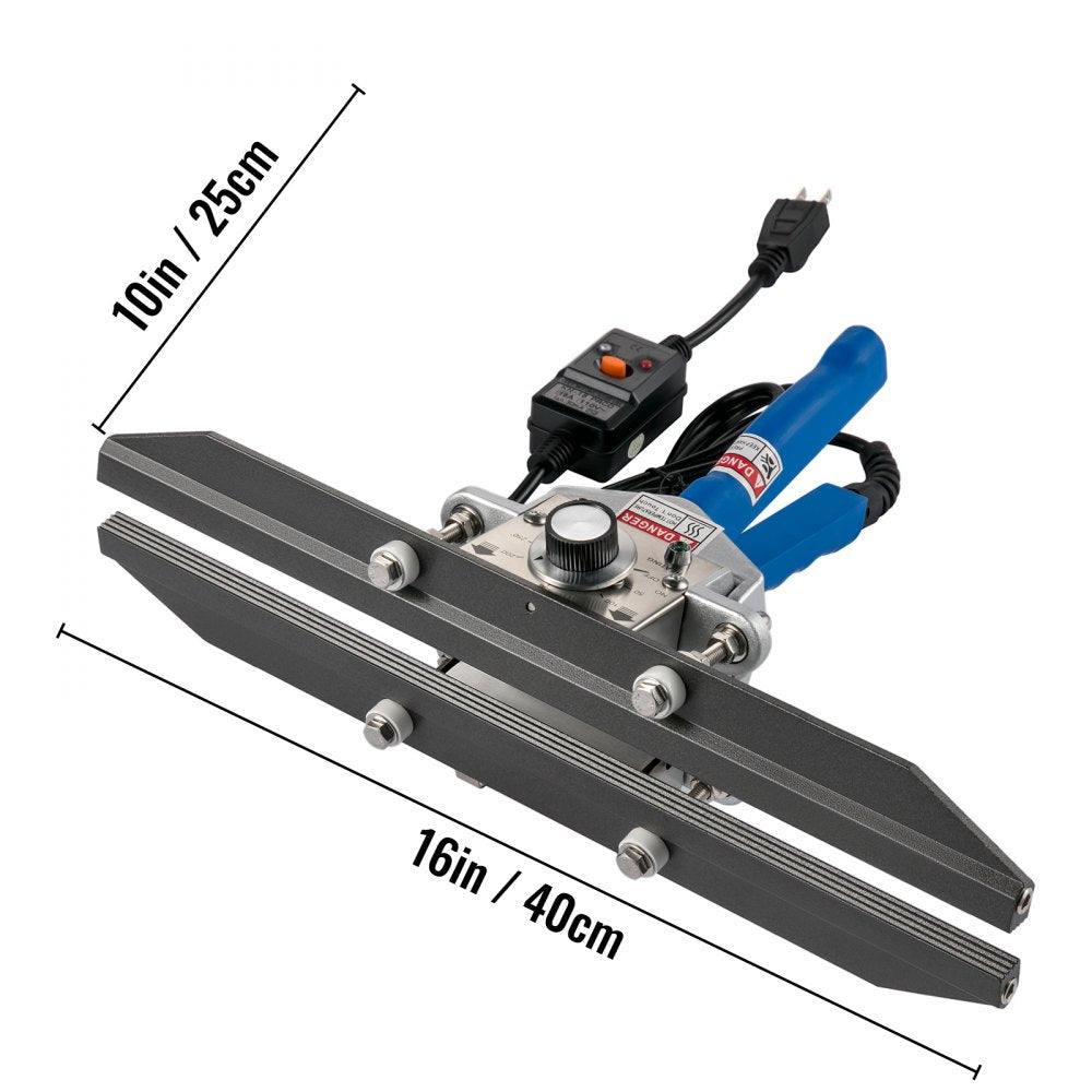 Portable 16" Heat Crimp Sealer with Adjustable Temperature for Various Bag Types, 500W/110V Power