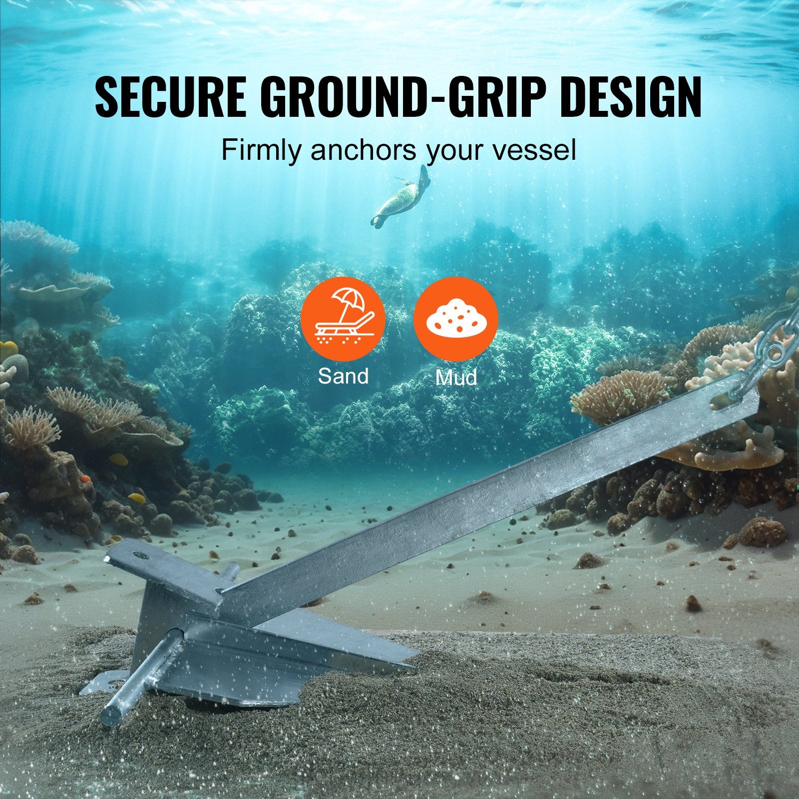 Heavy-Duty 13 LBS Marine Boat Anchor Kit with Galvanized Steel, 7.9' Chain, 101' Rope, Perfect for Small Vessels, Seas, Rivers, Shores Anchoring
