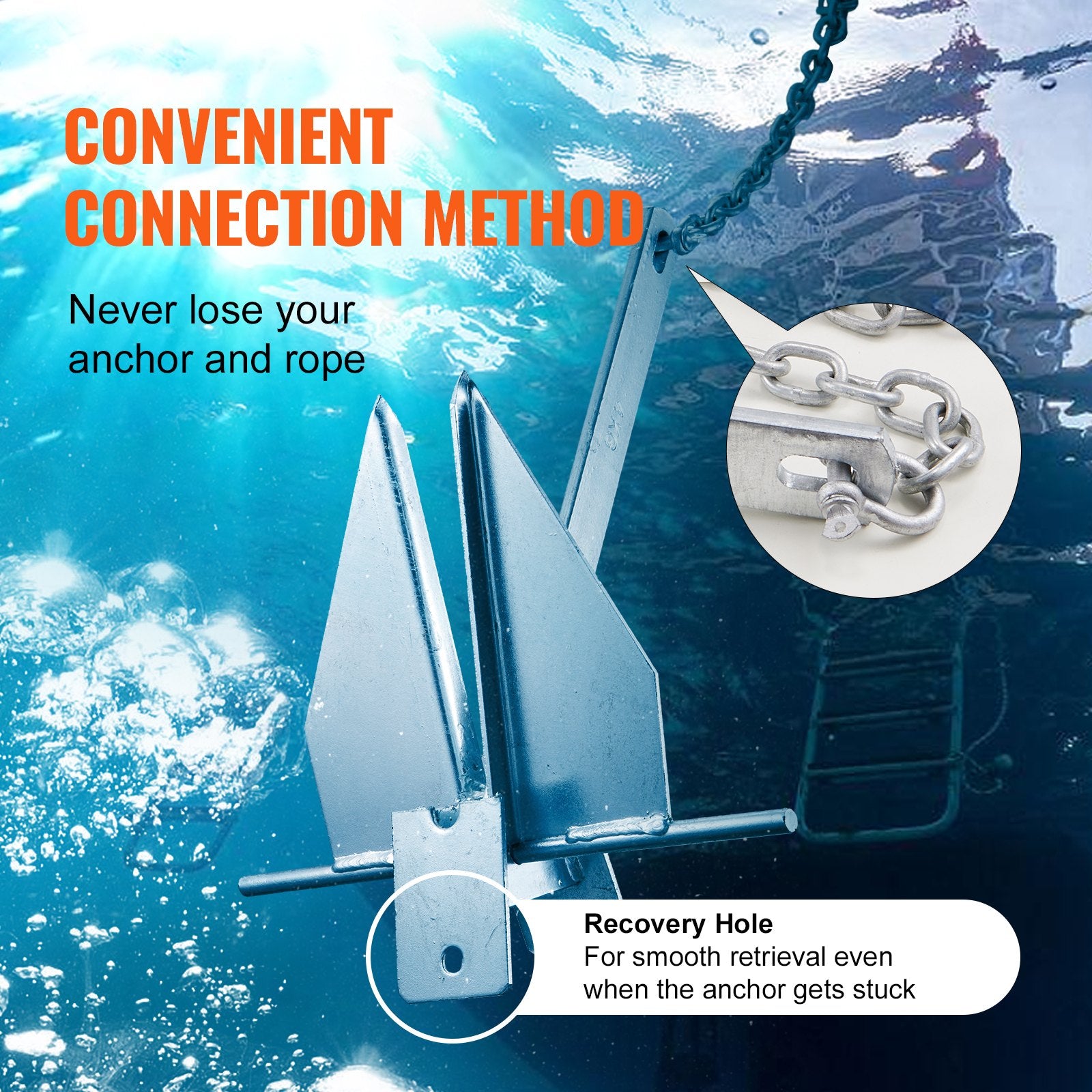 Heavy-Duty 13 LBS Marine Boat Anchor Kit with Galvanized Steel, 7.9' Chain, 101' Rope, Perfect for Small Vessels, Seas, Rivers, Shores Anchoring