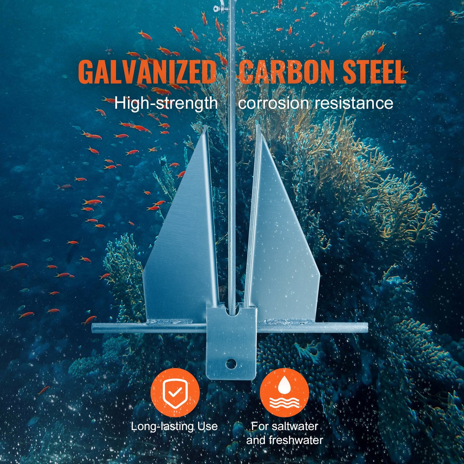 Heavy-Duty 13 LBS Marine Boat Anchor Kit with Galvanized Steel, 7.9' Chain, 101' Rope, Perfect for Small Vessels, Seas, Rivers, Shores Anchoring