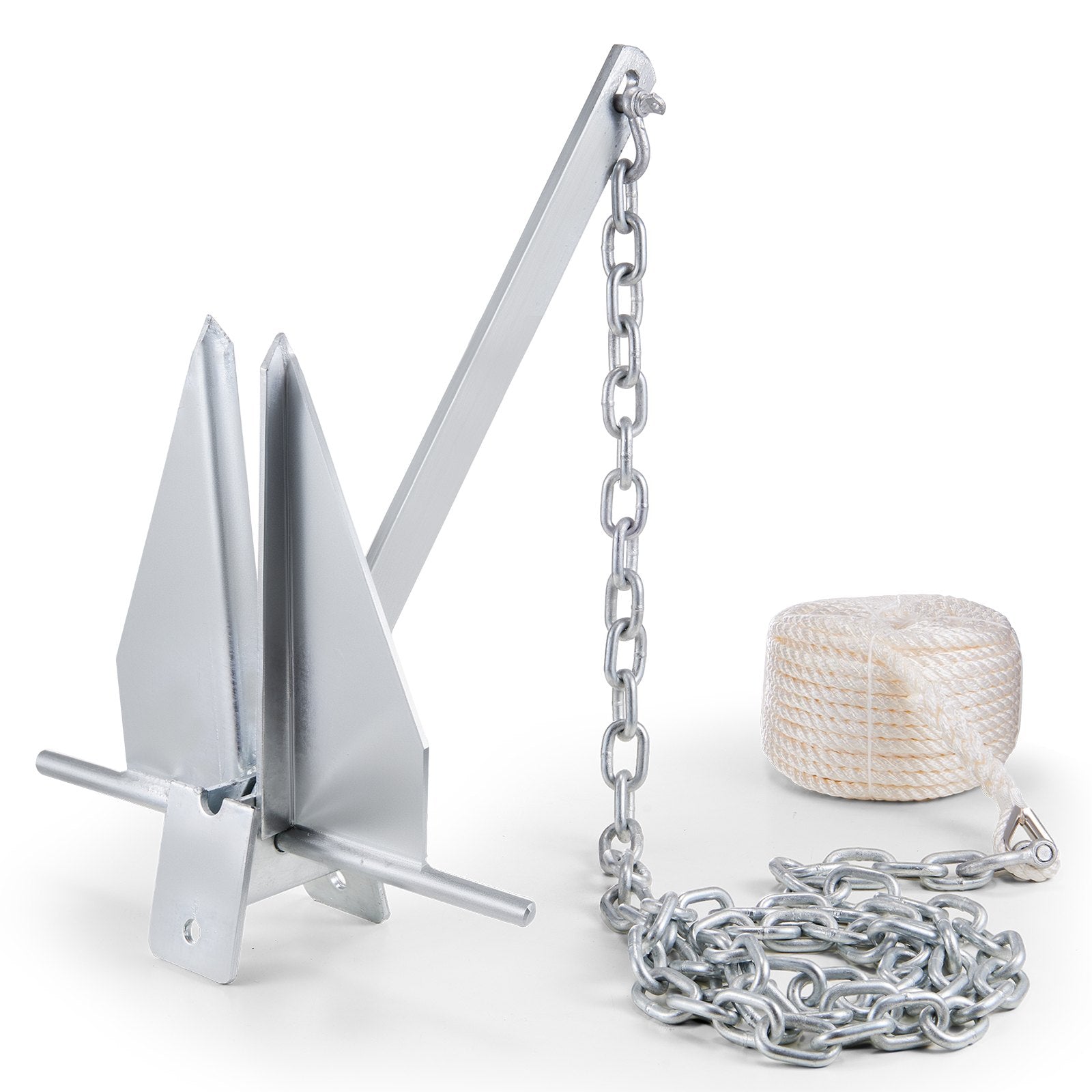 Heavy-Duty 13 LBS Marine Boat Anchor Kit with Galvanized Steel, 7.9' Chain, 101' Rope, Perfect for Small Vessels, Seas, Rivers, Shores Anchoring
