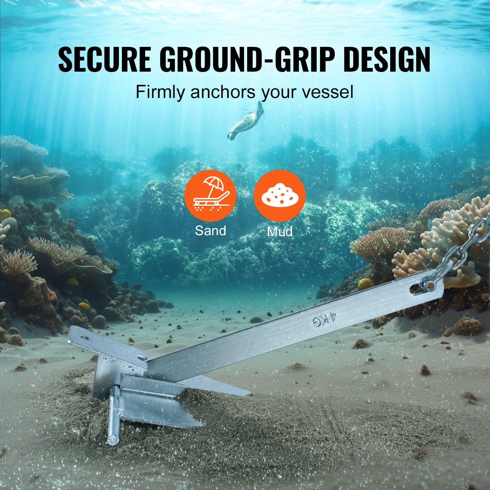 Durable 8.5 LBS Marine Anchor Kit with Galvanized Steel, 7.9' Chain, 75' Rope, for Boats Under 18', Perfect for Seas, Rivers, Shores