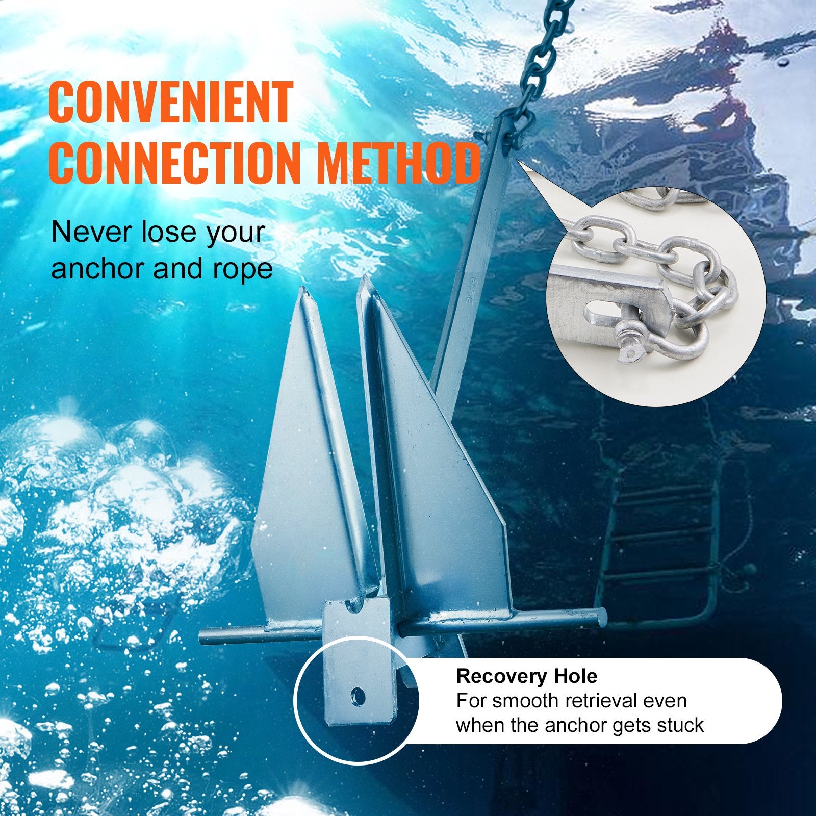 Durable 8.5 LBS Marine Anchor Kit with Galvanized Steel, 7.9' Chain, 75' Rope, for Boats Under 18', Perfect for Seas, Rivers, Shores