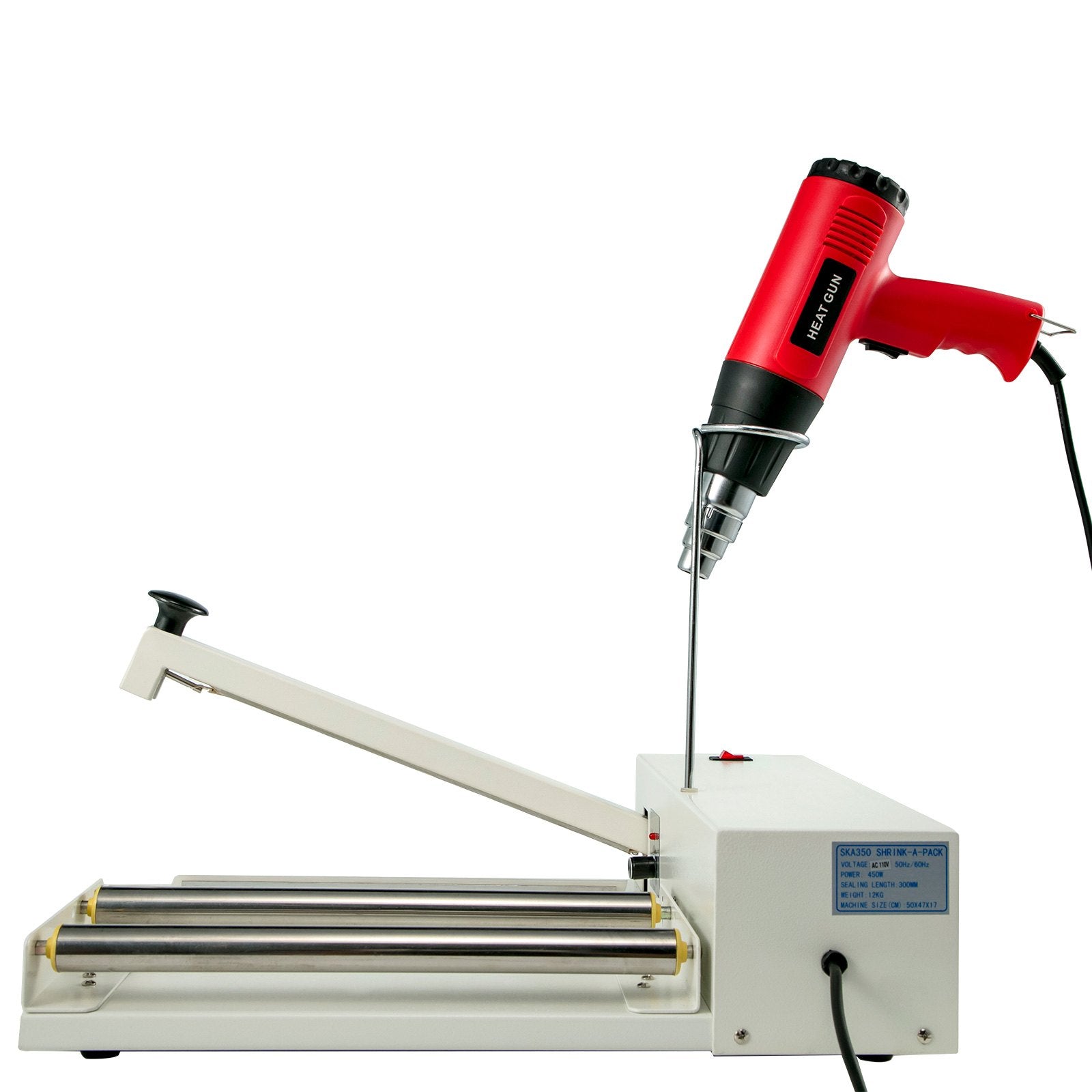 Shrink Wrap Machine with 18" Seal, 530W Sealer & 1800W Heat Gun for PVC POF Film - Ideal for Books, Toys, Foods, Durable Iron Build, Adjustable Temperature