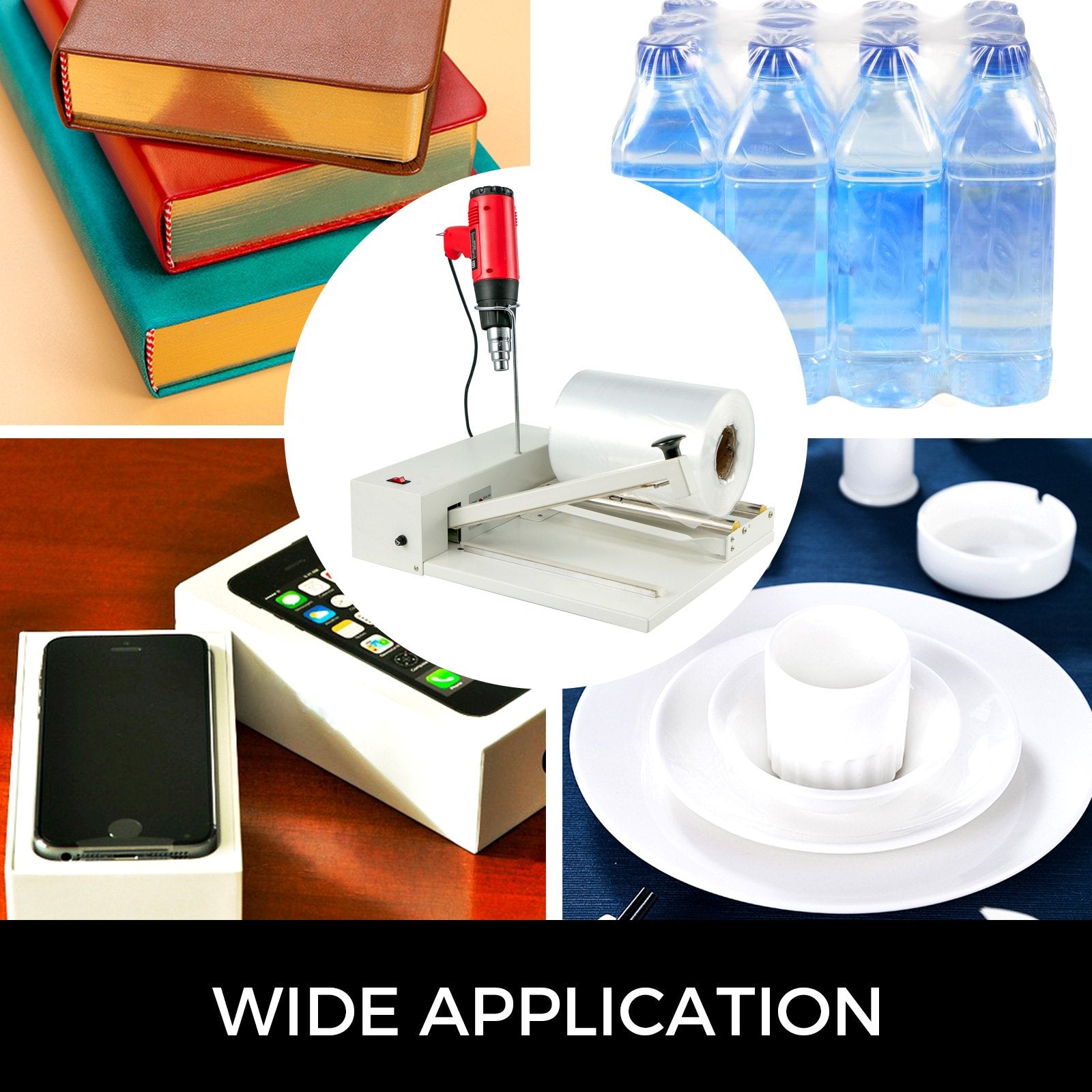 Shrink Wrap Machine with 18" Seal, 530W Sealer & 1800W Heat Gun for PVC POF Film - Ideal for Books, Toys, Foods, Durable Iron Build, Adjustable Temperature