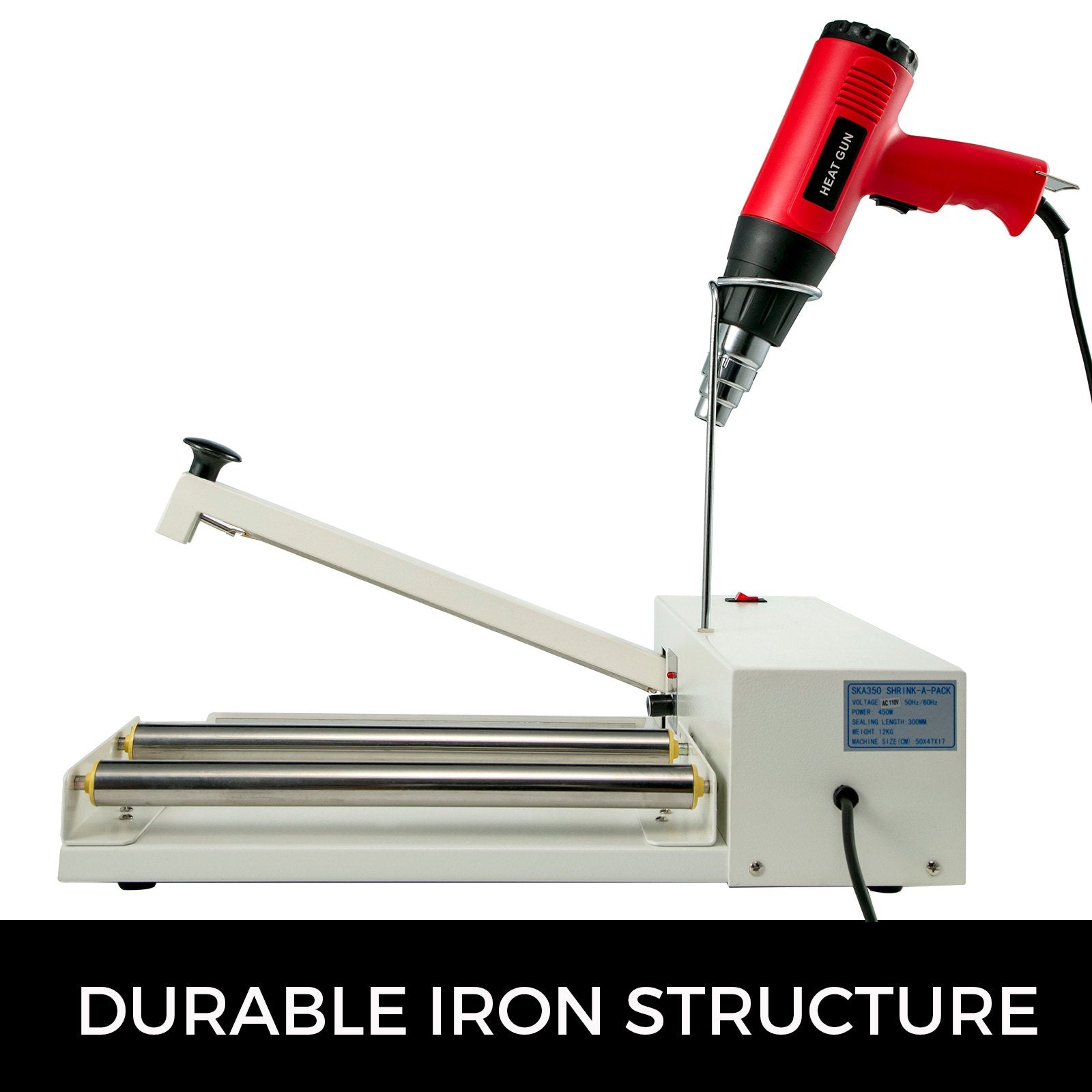 24" Shrink Wrap Machine, 800W Sealer with 1800W Heat Gun, PVC POF Film Compatible for Books, Toys, Foods - Durable Iron Structure, Adjustable Temp