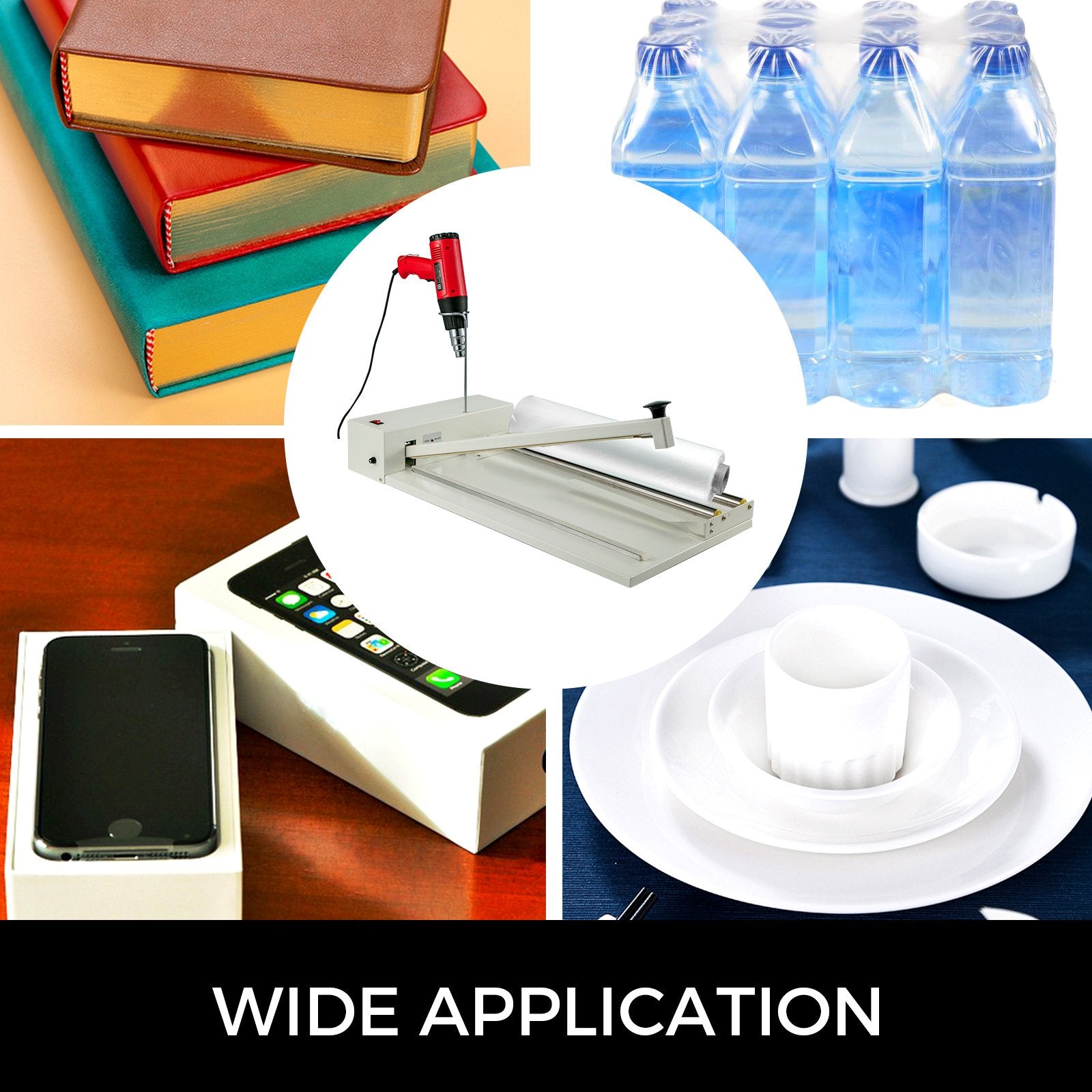 24" Shrink Wrap Machine, 800W Sealer with 1800W Heat Gun, PVC POF Film Compatible for Books, Toys, Foods - Durable Iron Structure, Adjustable Temp