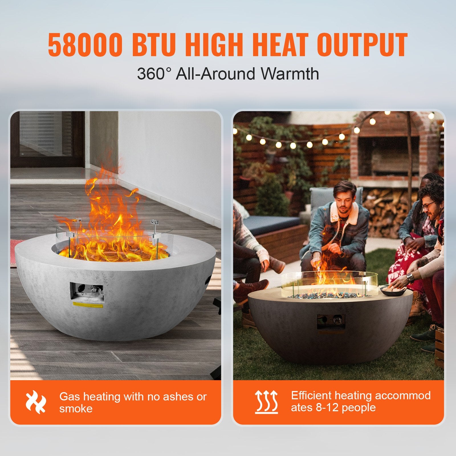 39" Outdoor Concrete Propane Fire Pit Table with Lava Rocks, Adjustable Flame, Rain Cover, 50000 BTU for Heating & Lighting