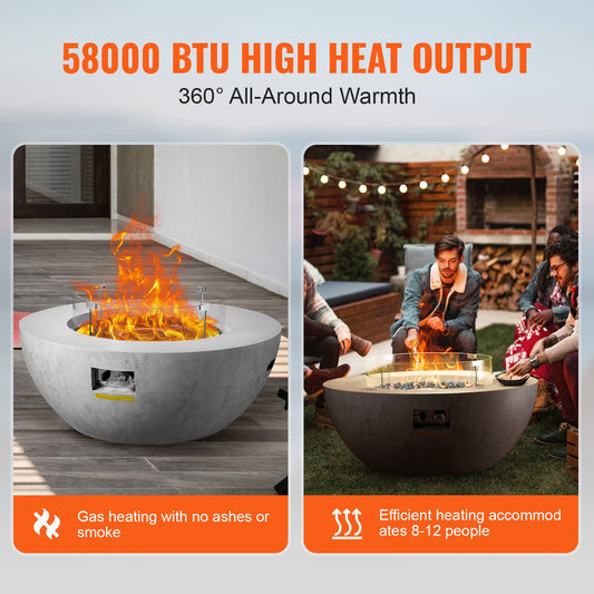 39" Outdoor Concrete Propane Fire Pit Table with Lava Rocks, Adjustable Flame, Rain Cover, 50000 BTU for Heating & Lighting