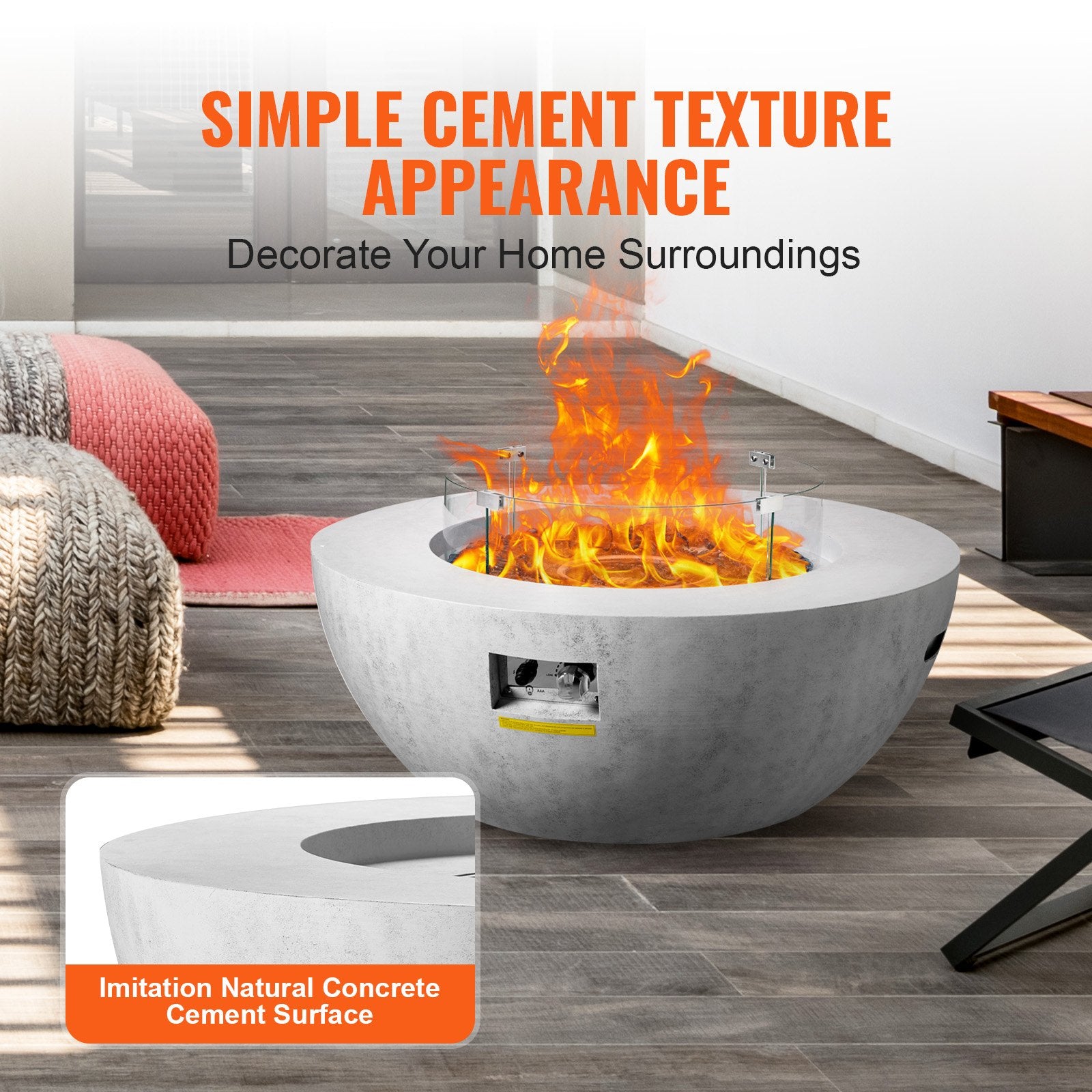 39" Outdoor Concrete Propane Fire Pit Table with Lava Rocks, Adjustable Flame, Rain Cover, 50000 BTU for Heating & Lighting