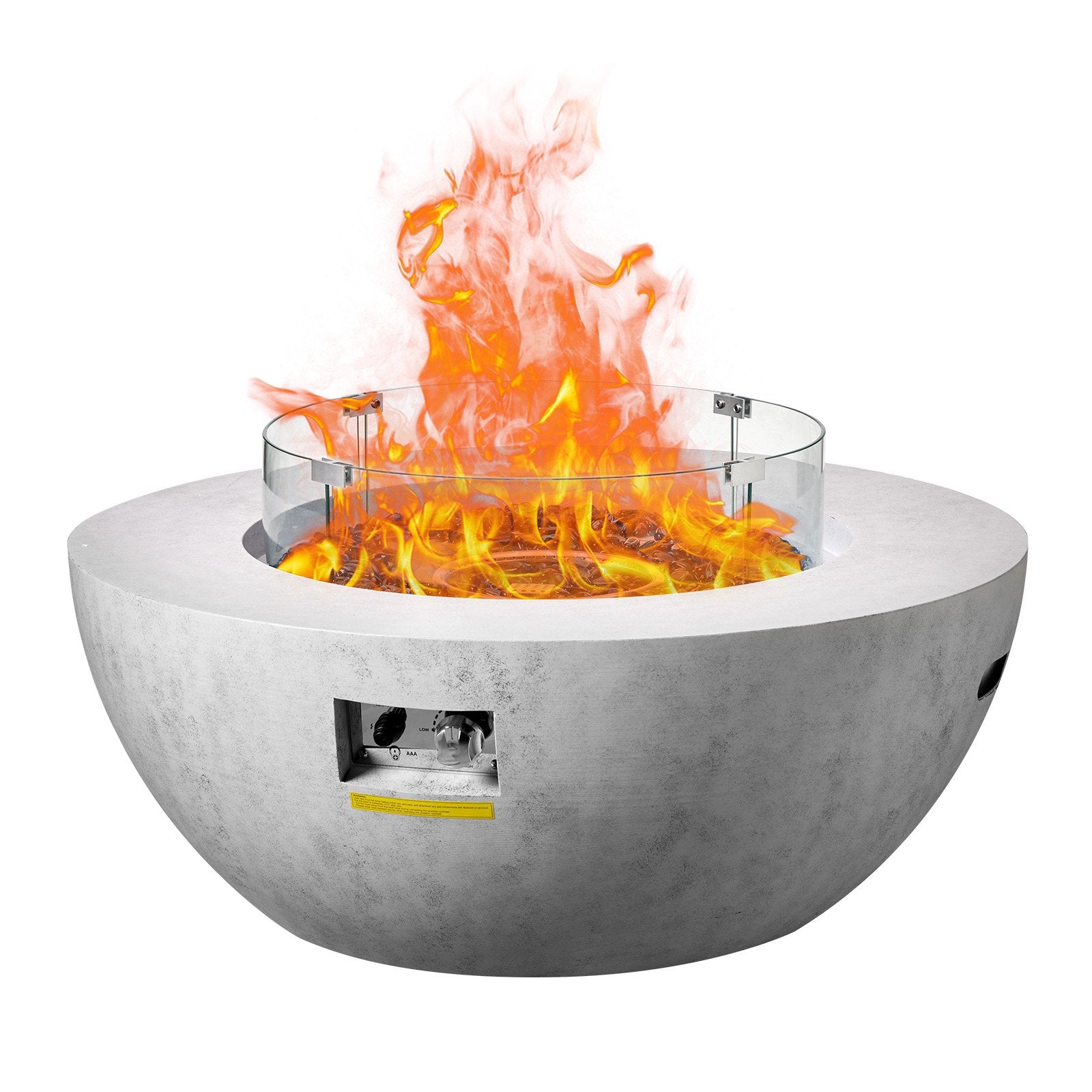 39" Outdoor Concrete Propane Fire Pit Table with Lava Rocks, Adjustable Flame, Rain Cover, 50000 BTU for Heating & Lighting