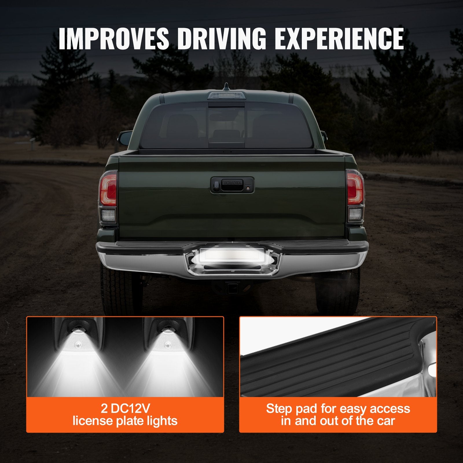 Durable Chrome Rear Step Bumper for 1995-2004 Toyota Tacoma - Steel Assembly with License Plate Light & Step Pad, No Sensor Holes