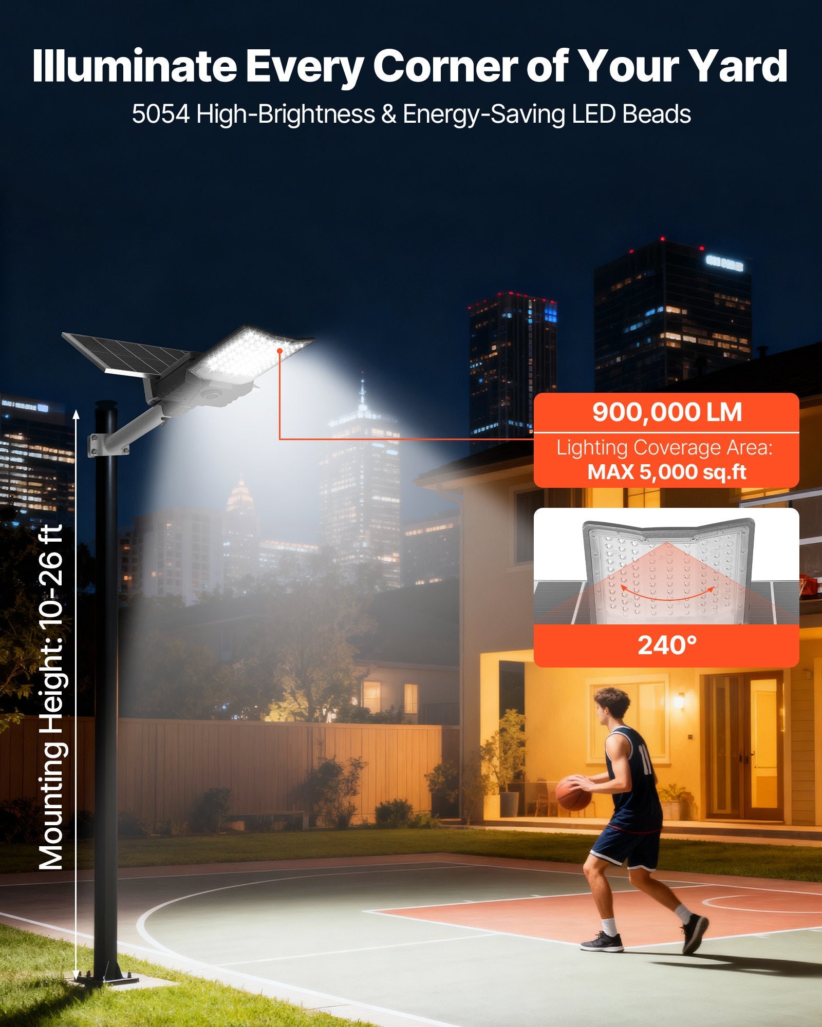 High-Powered 12000W Solar Street Light with RF Remote - 900000LM LED Flood Lamp, IP65 Waterproof for Parking Lot, Driveway, Yard Security