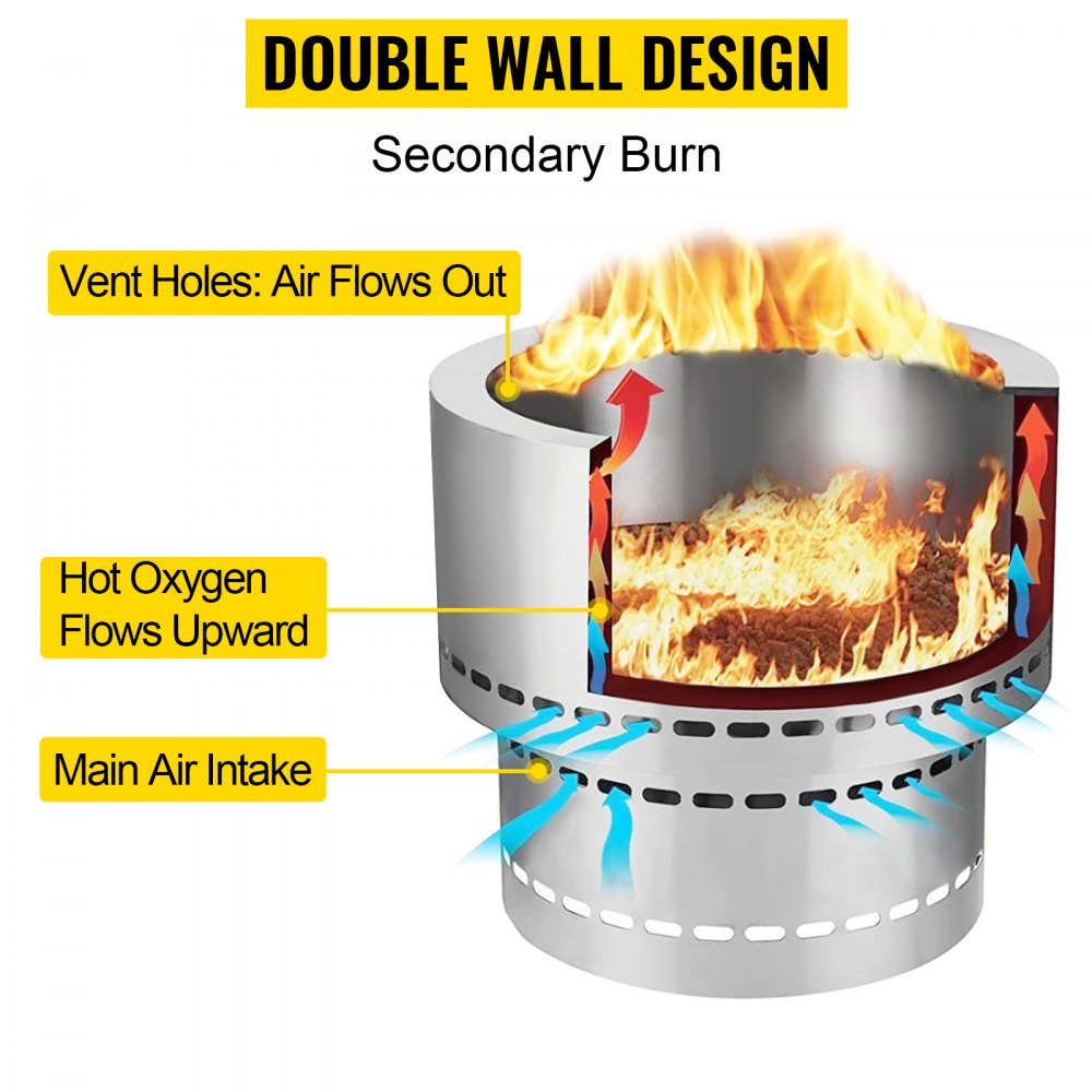 VEVOR Smokeless Fire Pit, Stainless Steel Stove Bonfire, Large 20 inch Diameter Wood Burning Fire Pit, Outdoor Stove Bonfire Fire Pit, Portable Smokeless Fire Bowl for Picnic Camping Backyard Silver