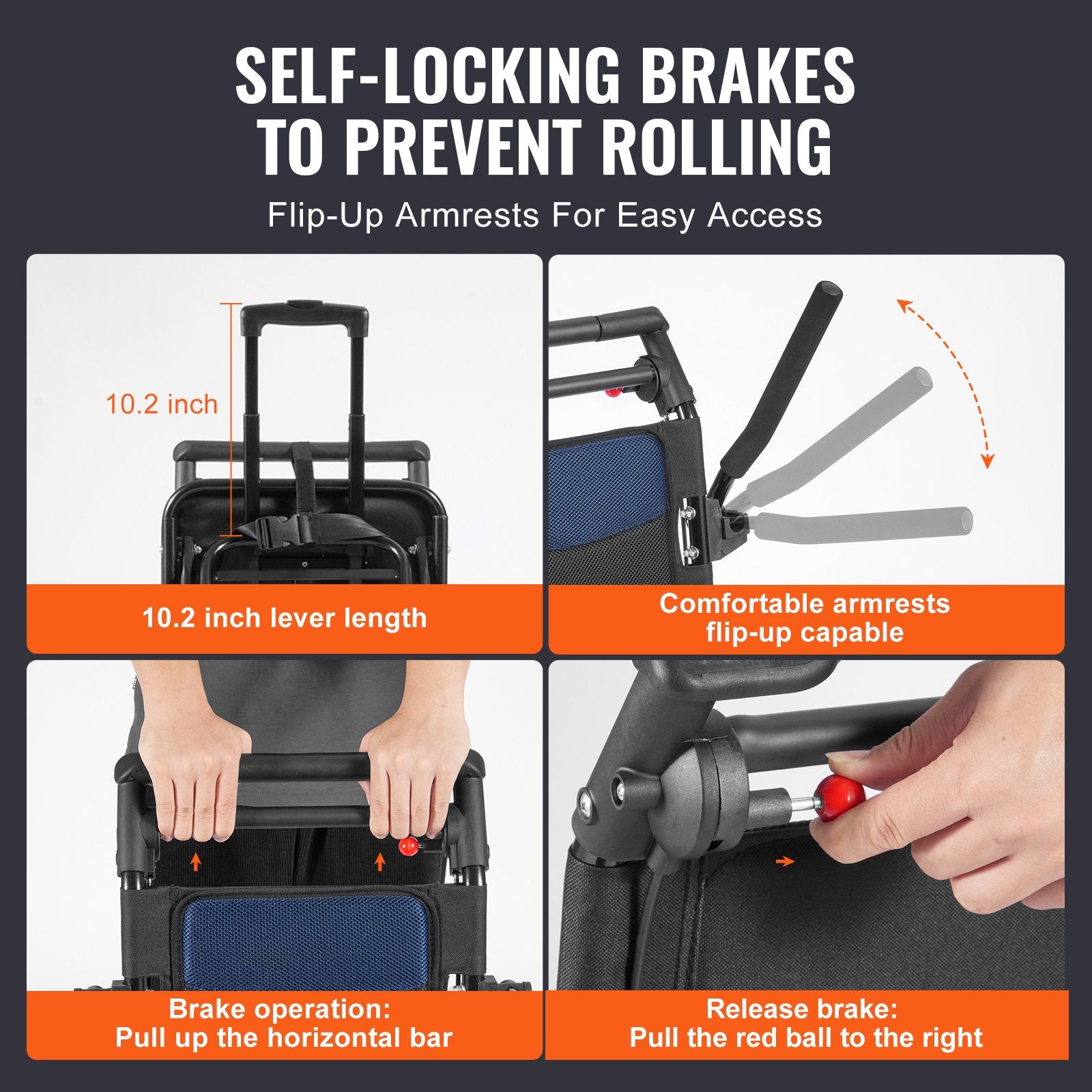 Ultra-Lightweight Aluminum Transport Wheelchair for Adults - Foldable, Secure Brakes, Comfortable 15.75-Inch Seat, 220 lbs Capacity