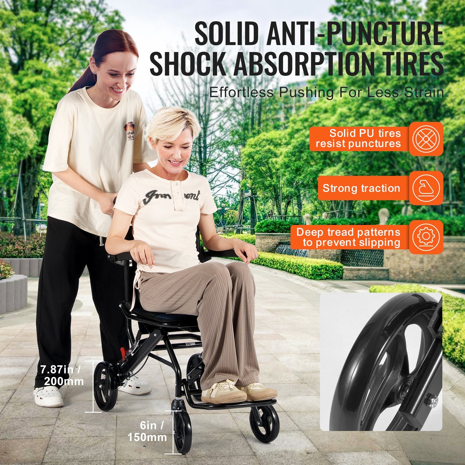 Ultra-Lightweight Aluminum Transport Wheelchair for Adults - Foldable, Secure Brakes, Comfortable 15.75-Inch Seat, 220 lbs Capacity