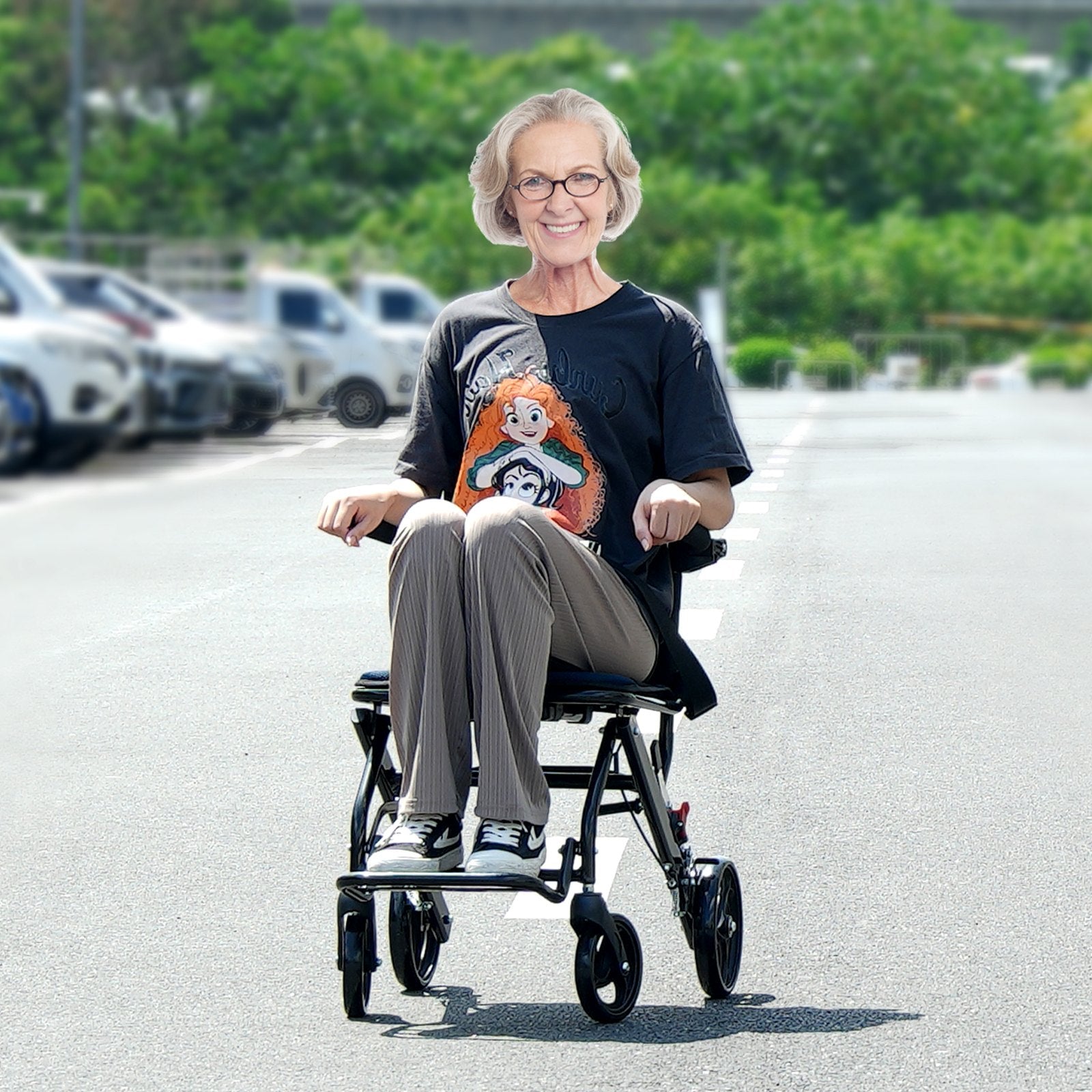 Ultra-Lightweight Aluminum Transport Wheelchair for Adults - Foldable, Secure Brakes, Comfortable 15.75-Inch Seat, 220 lbs Capacity