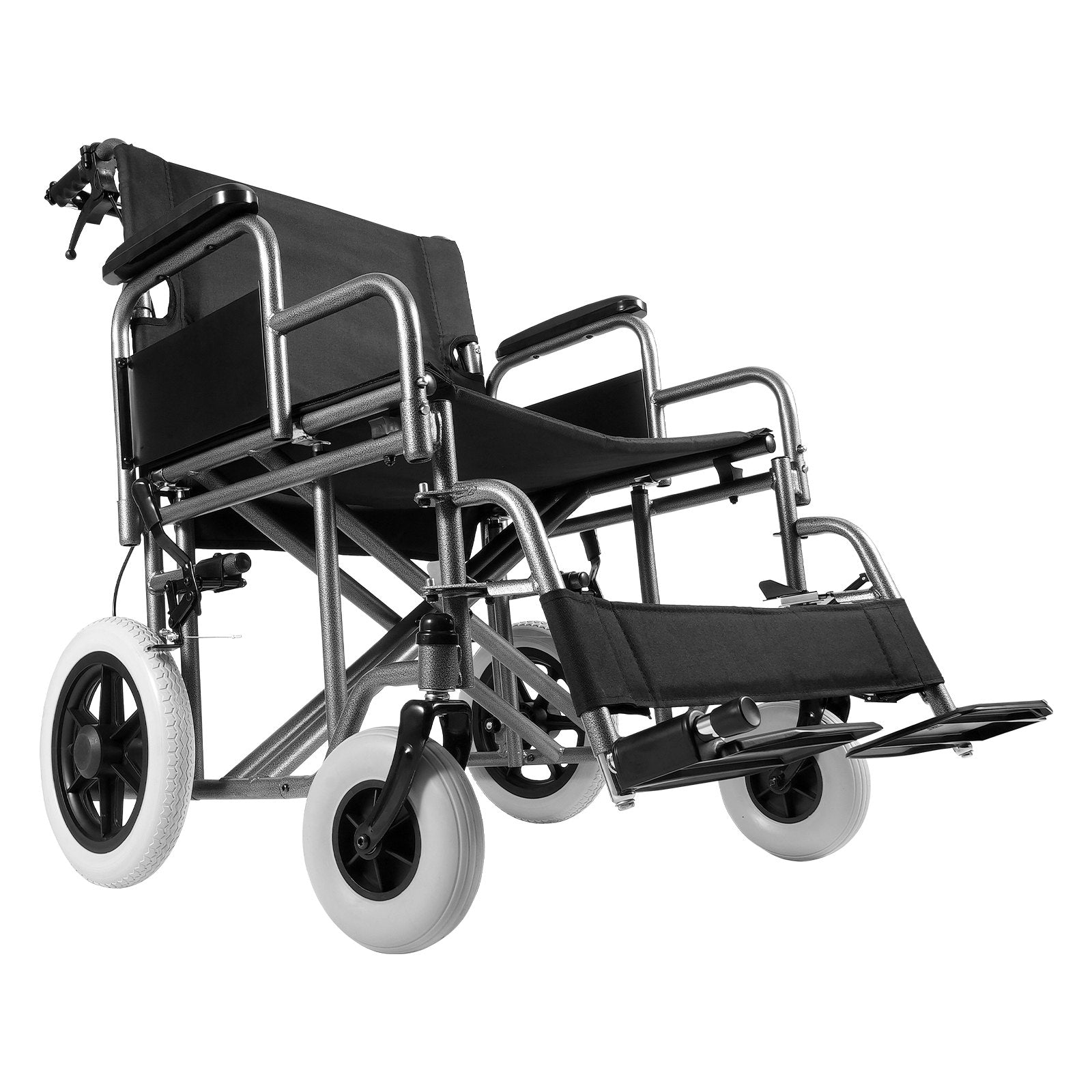 Foldable Carbon Steel Wheelchair for Adults, 24-Inch Seat, 300lbs Capacity, Detachable Armrest, Self-locking Brake, Smooth Mobility