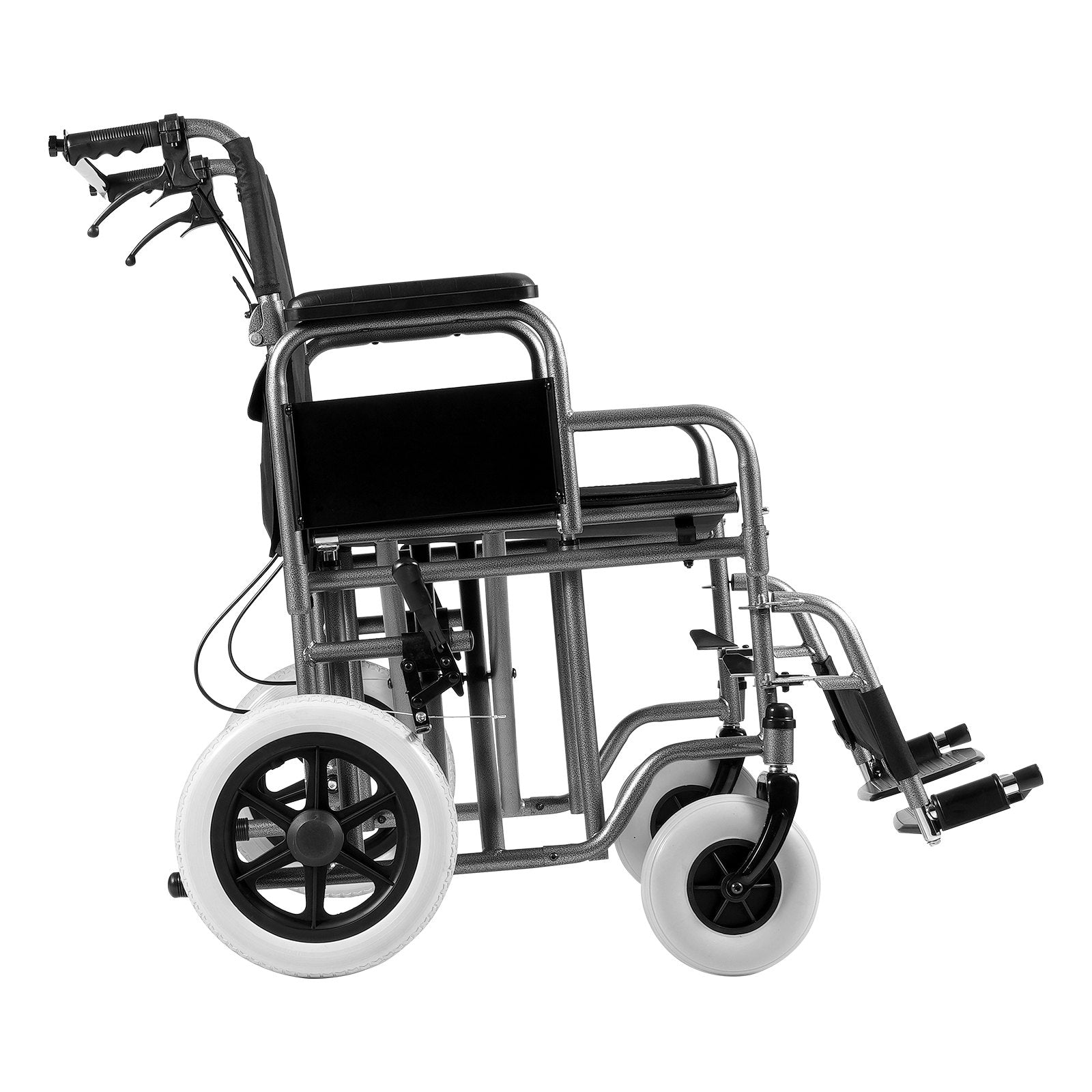 Foldable Carbon Steel Wheelchair for Adults, 24-Inch Seat, 300lbs Capacity, Detachable Armrest, Self-locking Brake, Smooth Mobility
