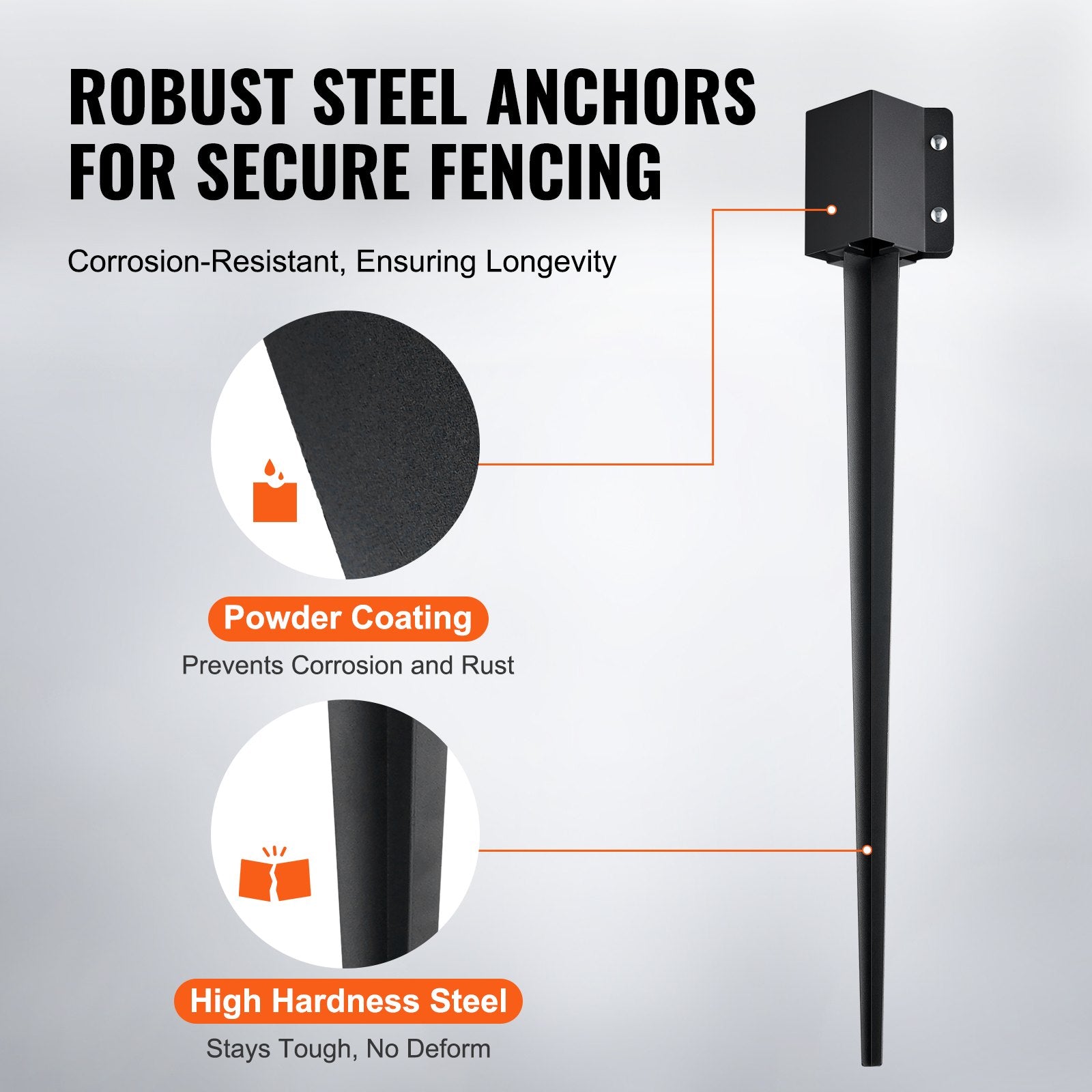 Heavy-Duty Metal Fence Post Anchor Ground Spike Set, 4-Pack 36 inches, Black Powder Coated for Mailbox, Deck, Garden Railing Installation