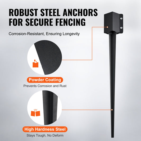 Heavy-Duty Metal Fence Post Anchor Ground Spike Set, 4-Pack 36 inches, Black Powder Coated for Mailbox, Deck, Garden Railing Installation