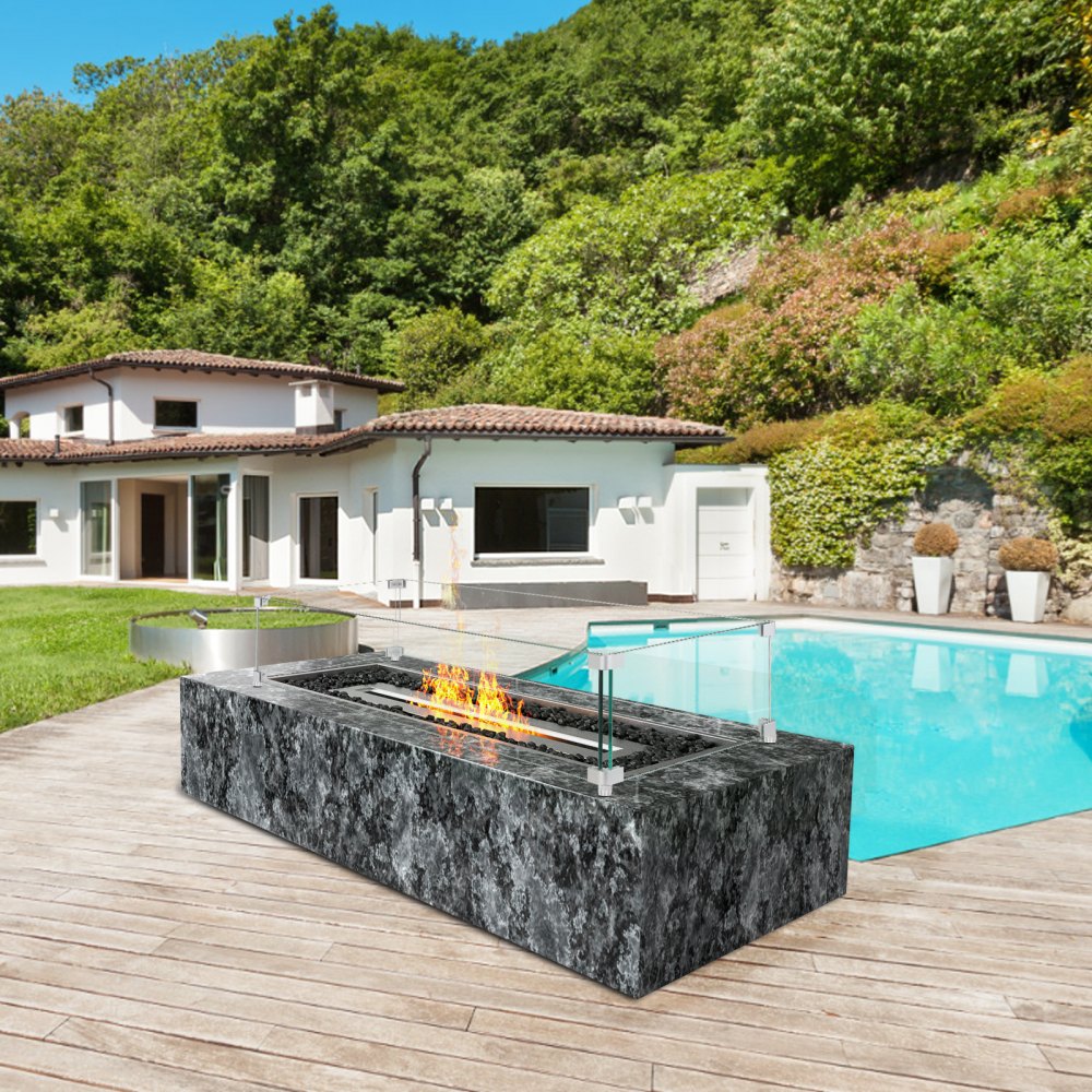 Oblong Tempered Glass Wind Guard for Outdoor Fire Pits and Tables, 38"x10.5"x6" Flame Shield with Sturdy Feet for Gas or Propane Use