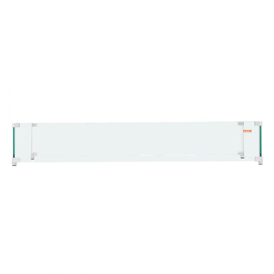 VEVOR Fire Pit Wind Guard, 38 x 10.5 x 6 inch Glass Flame Guard, Oblong Glass Shield, 0.3" Thick Fire Table, Clear Tempered Glass Flame Guard, Steady Feet Tree Pit Guard for Propane, Gas, Outdoor