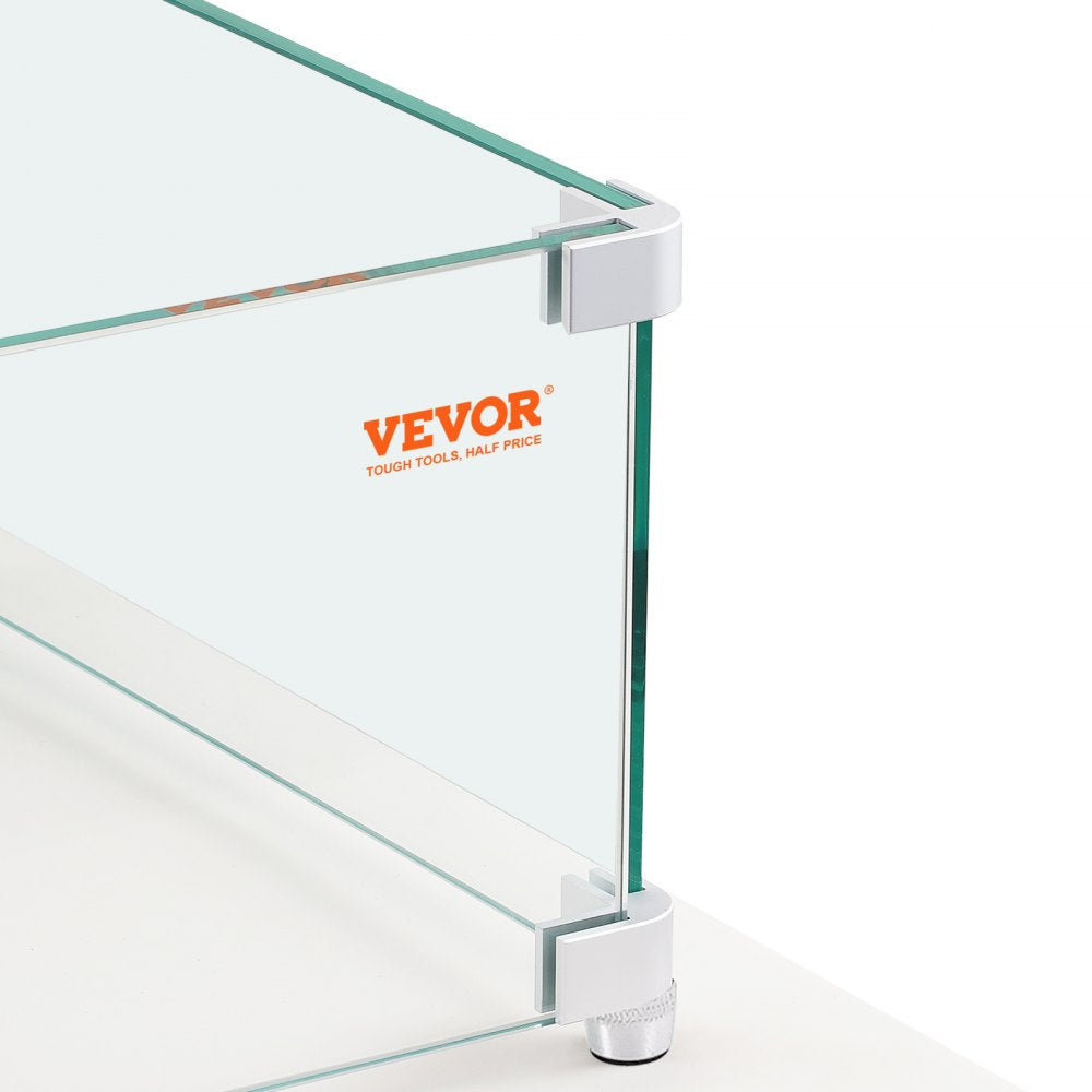 Oblong Tempered Glass Wind Guard for Outdoor Fire Pits and Tables, 38"x10.5"x6" Flame Shield with Sturdy Feet for Gas or Propane Use