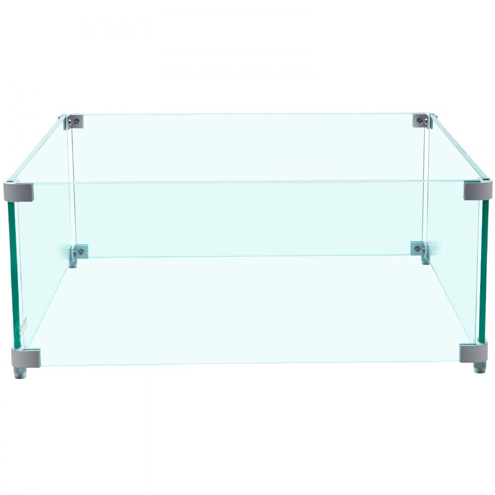 VEVOR Fire Pit Wind Guard, 14 x 14 x 6 inch Glass Flame Guard, Oblong Glass Shield, 0.3" Thick Fire Table, Clear Tempered Glass Flame Guard, Steady Feet Tree Pit Guard for Propane, Gas, Outdoor