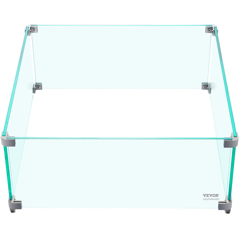 VEVOR Fire Pit Wind Guard, 14 x 14 x 6 inch Glass Flame Guard, Oblong Glass Shield, 0.3" Thick Fire Table, Clear Tempered Glass Flame Guard, Steady Feet Tree Pit Guard for Propane, Gas, Outdoor
