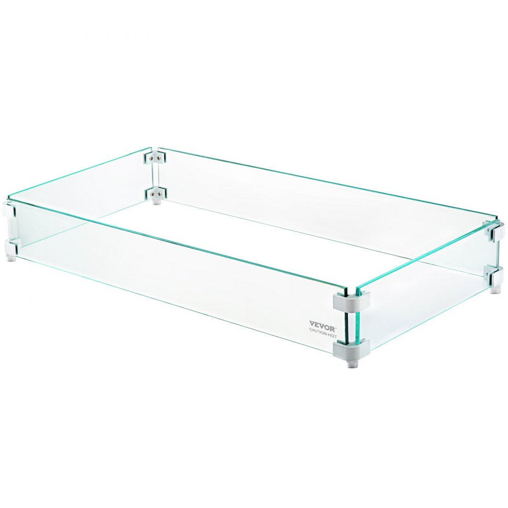 VEVOR Fire Pit Wind Guard, 29 x 13 x 6 inch Glass Flame Guard, Oblong Glass Shield, 0.3" Thick Fire Table, Clear Tempered Glass Flame Guard, Steady Feet Tree Pit Guard for Propane, Gas, Outdoor