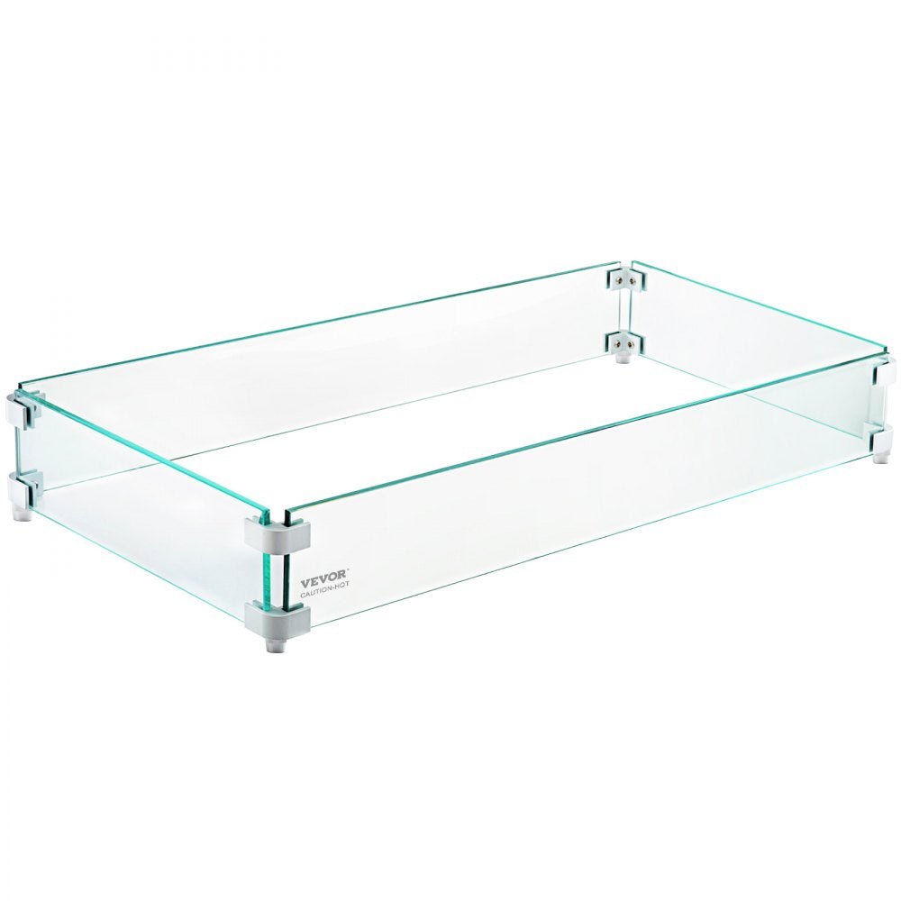 VEVOR Fire Pit Wind Guard, 29 x 13 x 6 inch Glass Flame Guard, Oblong Glass Shield, 0.3" Thick Fire Table, Clear Tempered Glass Flame Guard, Steady Feet Tree Pit Guard for Propane, Gas, Outdoor