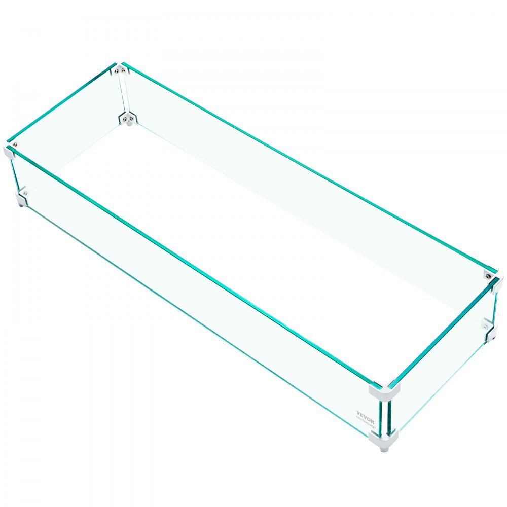 VEVOR Fire Pit Wind Guard, 29 x 13 x 6 inch Glass Flame Guard, Oblong Glass Shield, 0.3" Thick Fire Table, Clear Tempered Glass Flame Guard, Steady Feet Tree Pit Guard for Propane, Gas, Outdoor