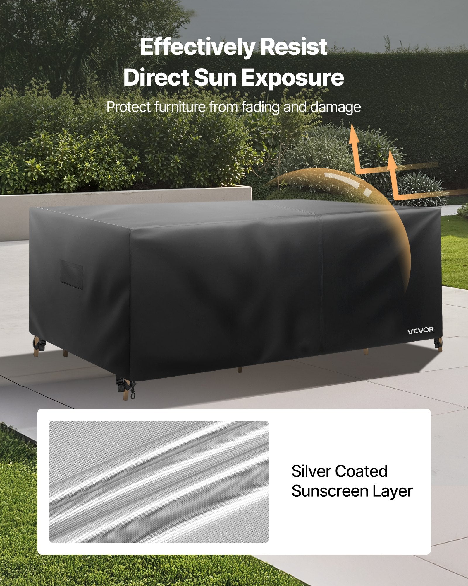 Premium 420D Heavy Duty Waterproof Patio Furniture Cover, Large Rectangular Outdoor Dining Table Protector with Air Vents, Universal Fit for All Weather, 110 x 84 x 28 Inches, Black